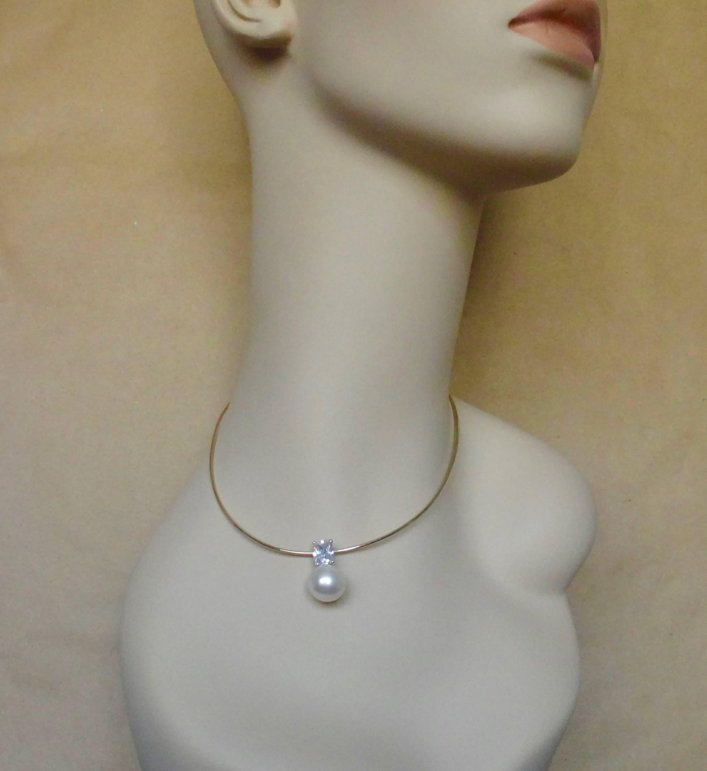 Contemporary Michael Kneebone Paspaley South Seas Pearl White Sapphire Omega Necklace