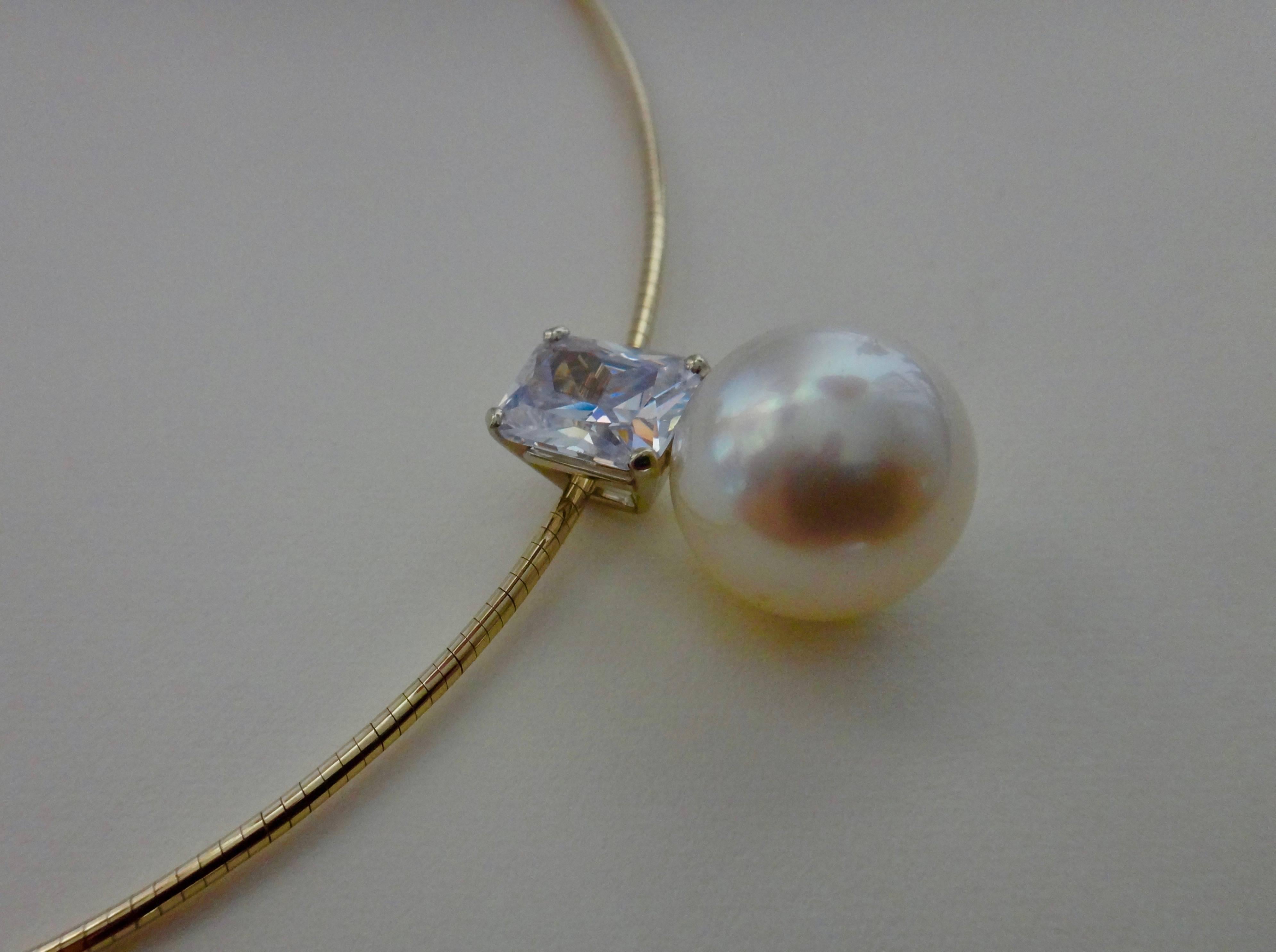 Radiant Cut Michael Kneebone Paspaley South Seas Pearl White Sapphire Omega Necklace