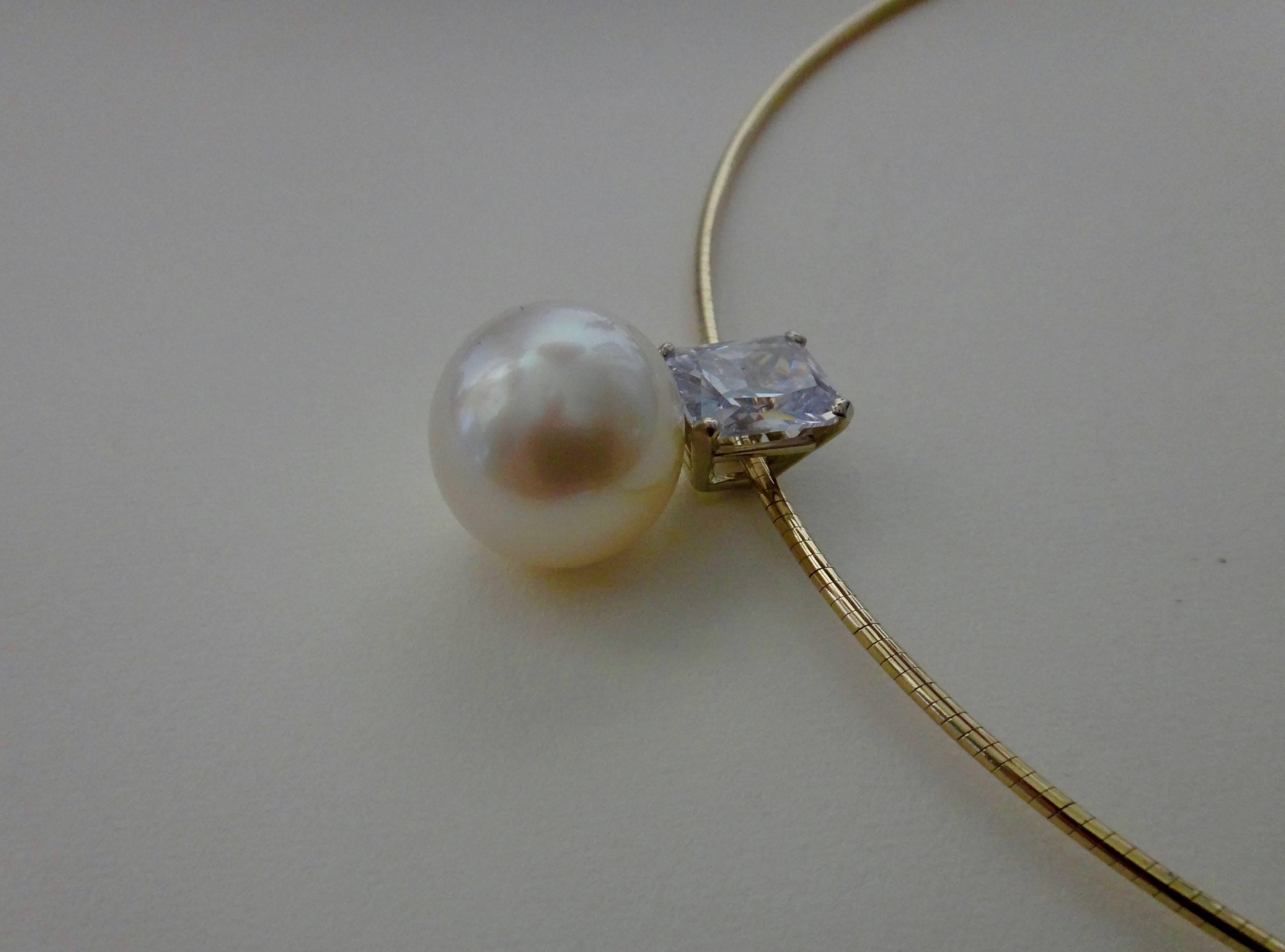 Radiant Cut Michael Kneebone Paspaley South Seas Pearl White Sapphire Omega Necklace