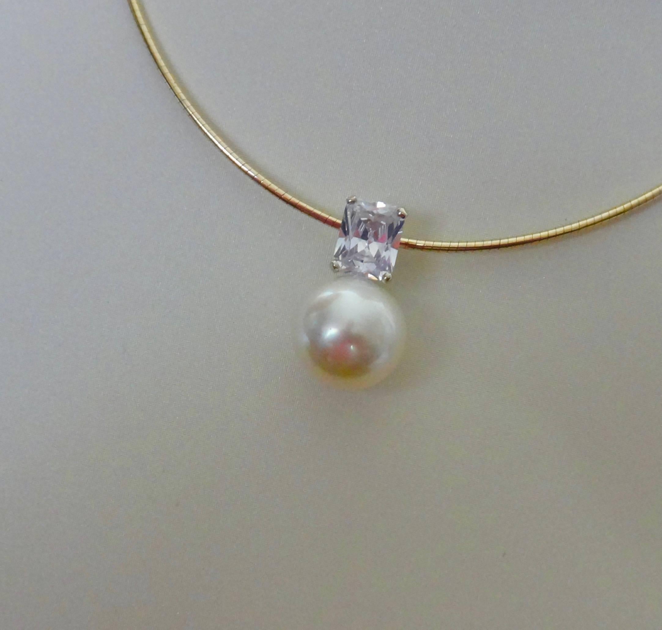 Michael Kneebone Paspaley South Seas Pearl White Sapphire Omega Necklace In Excellent Condition In Austin, TX