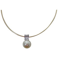 Michael Kneebone Paspaley South Seas Pearl White Sapphire Omega Necklace