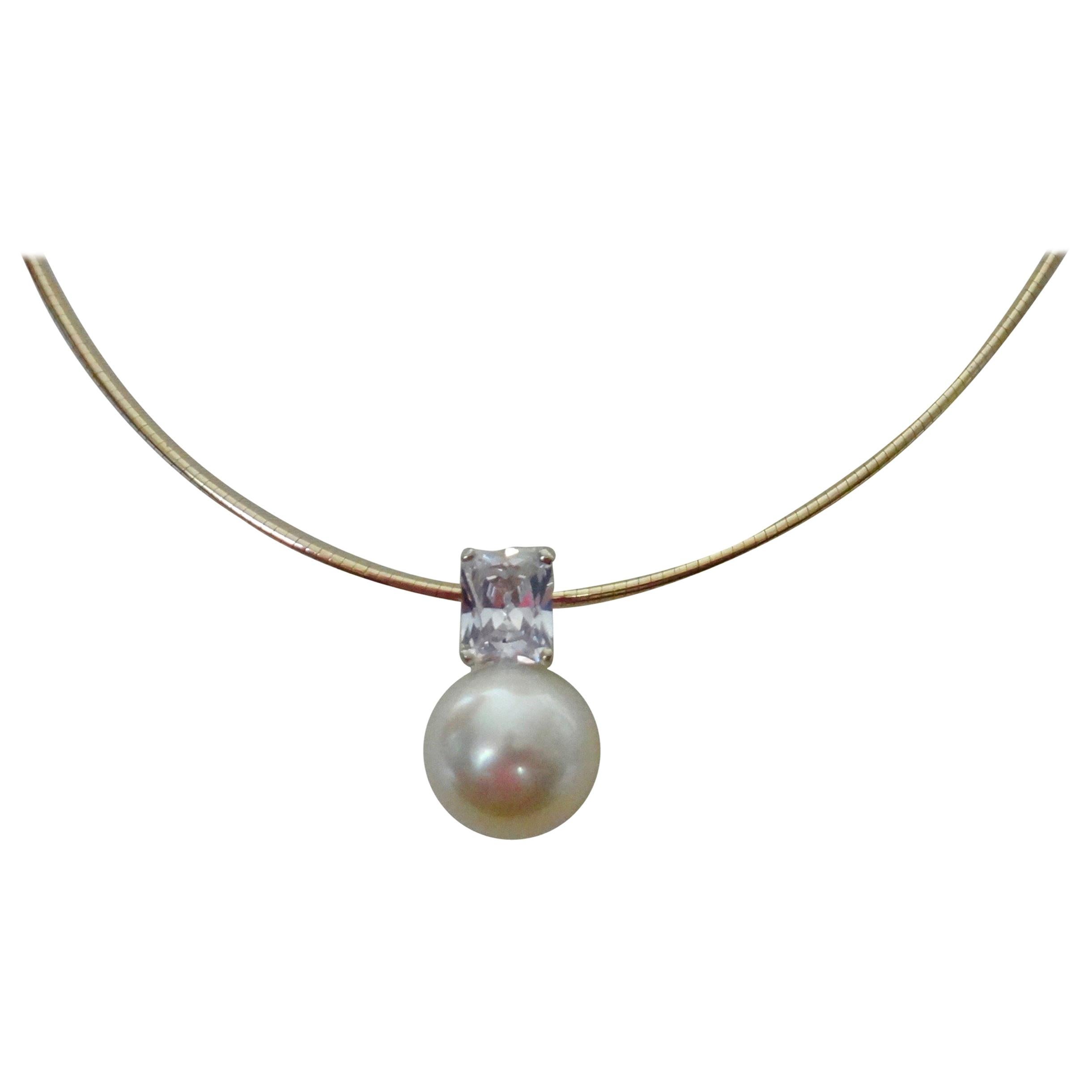 Michael Kneebone Paspaley South Seas Pearl White Sapphire Omega Necklace
