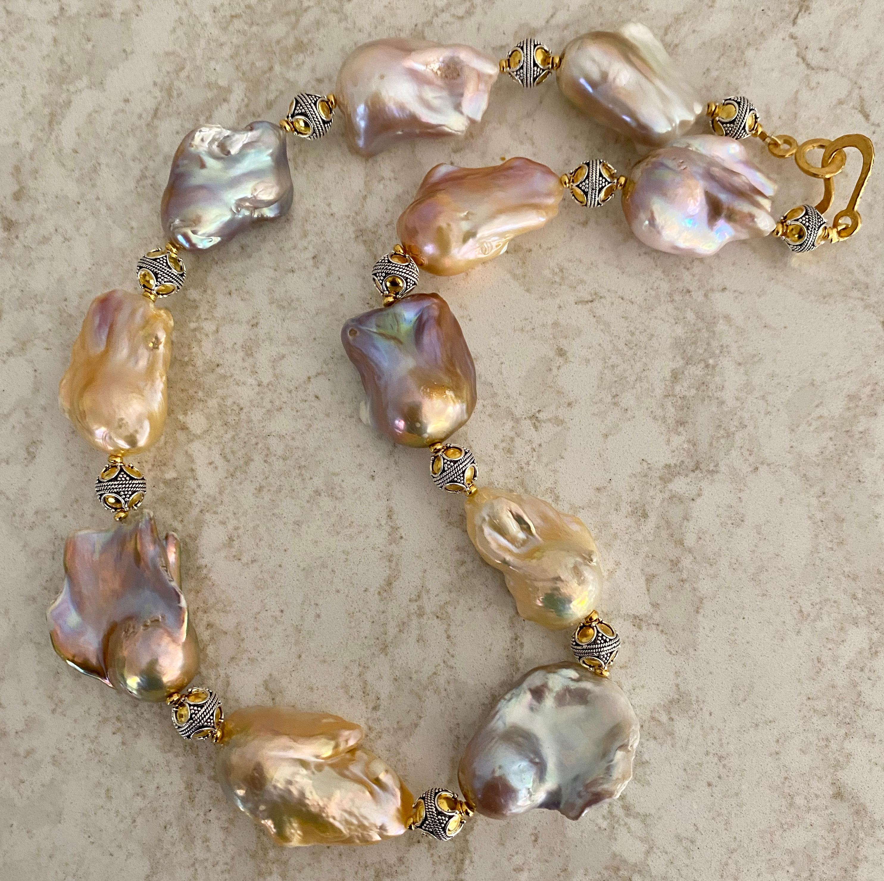 Contemporary Michael Kneebone Pastel Baroque Pearl Granulated Bead Necklace Earring Suite For Sale