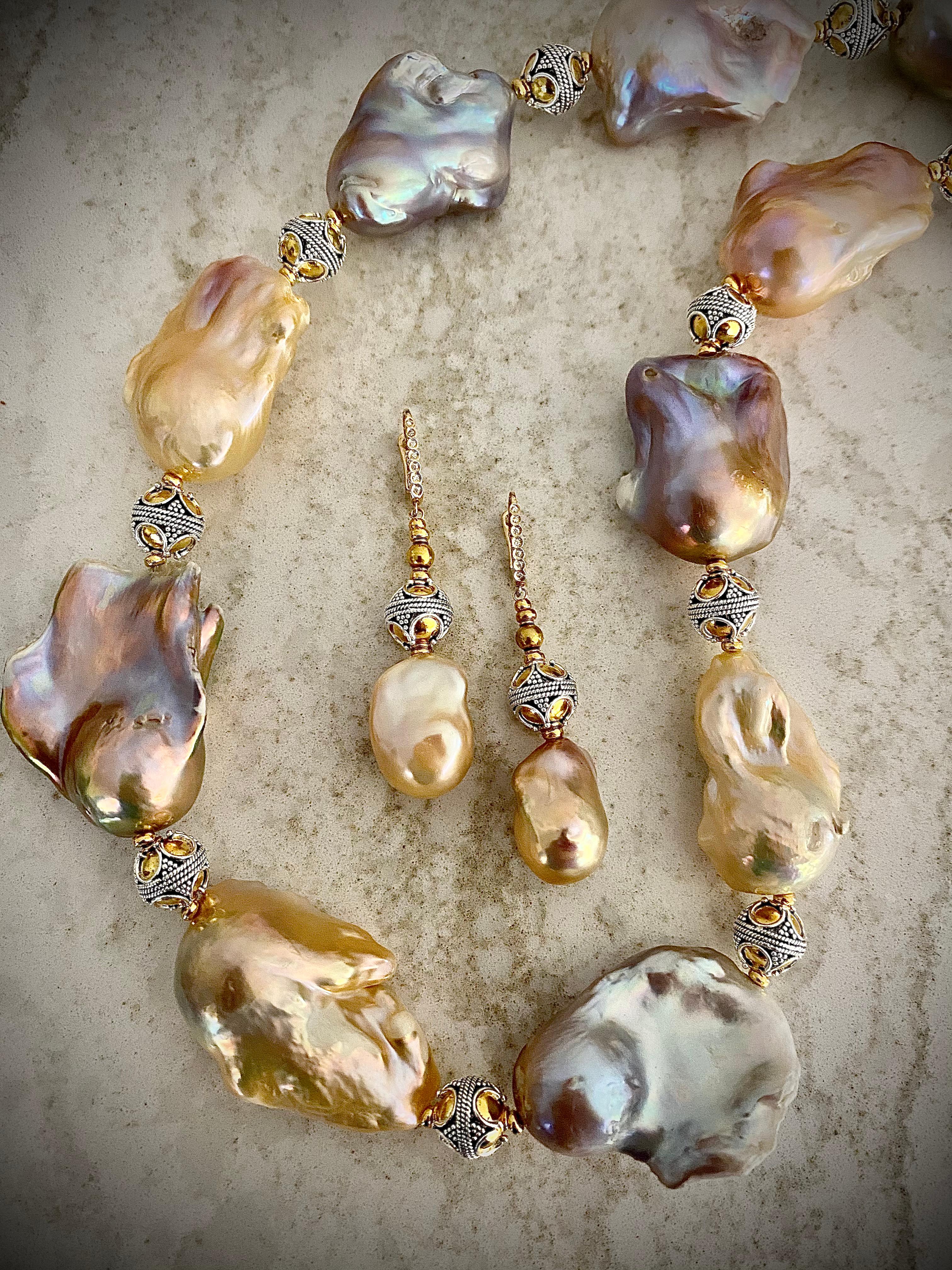 Mixed Cut Michael Kneebone Pastel Baroque Pearl Granulated Bead Necklace Earring Suite For Sale