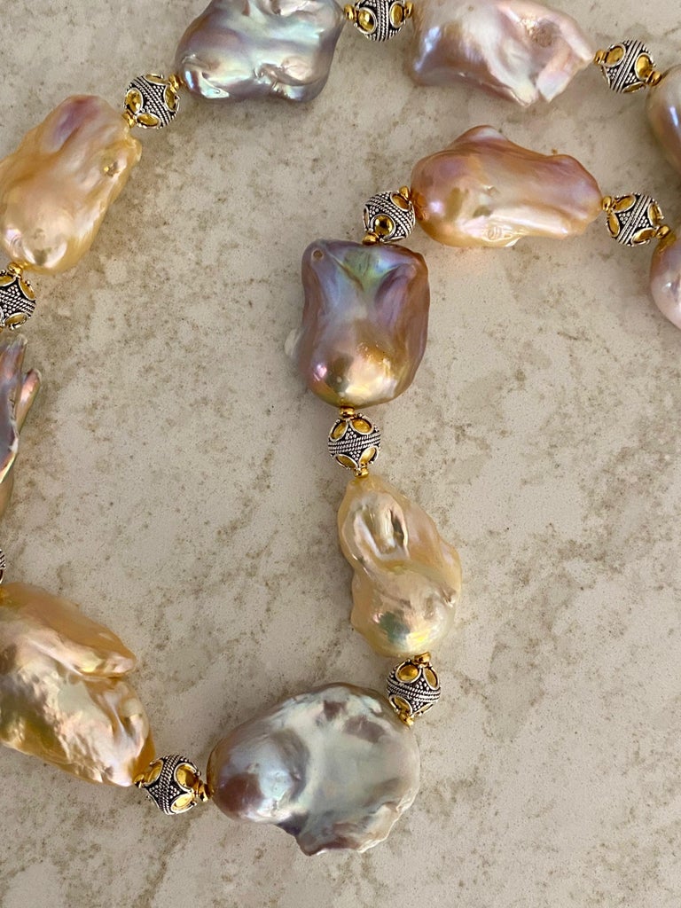 Michael Kneebone Pastel Baroque Pearl Granulated Bead Necklace In New Condition For Sale In Austin, TX