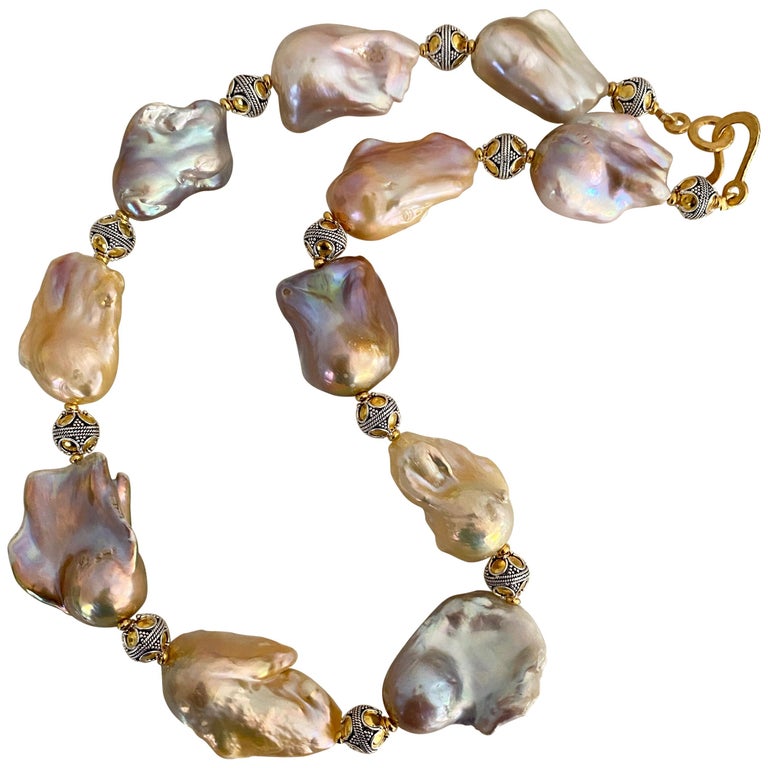Michael Kneebone Pastel Baroque Pearl Granulated Bead Necklace For Sale