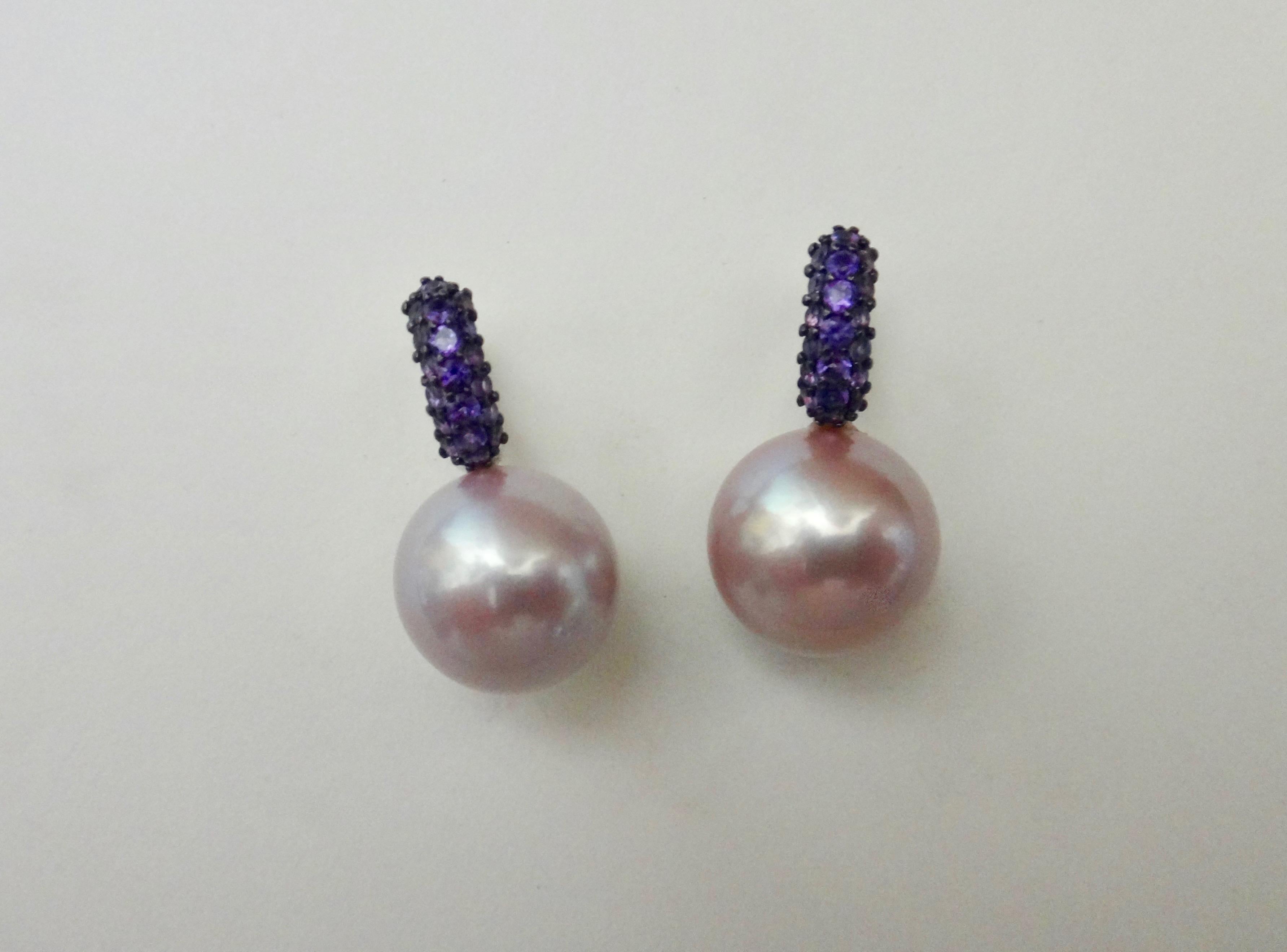 Contemporary Michael Kneebone Pave Amethyst Lavender South Seas Pearl Drop Earrings