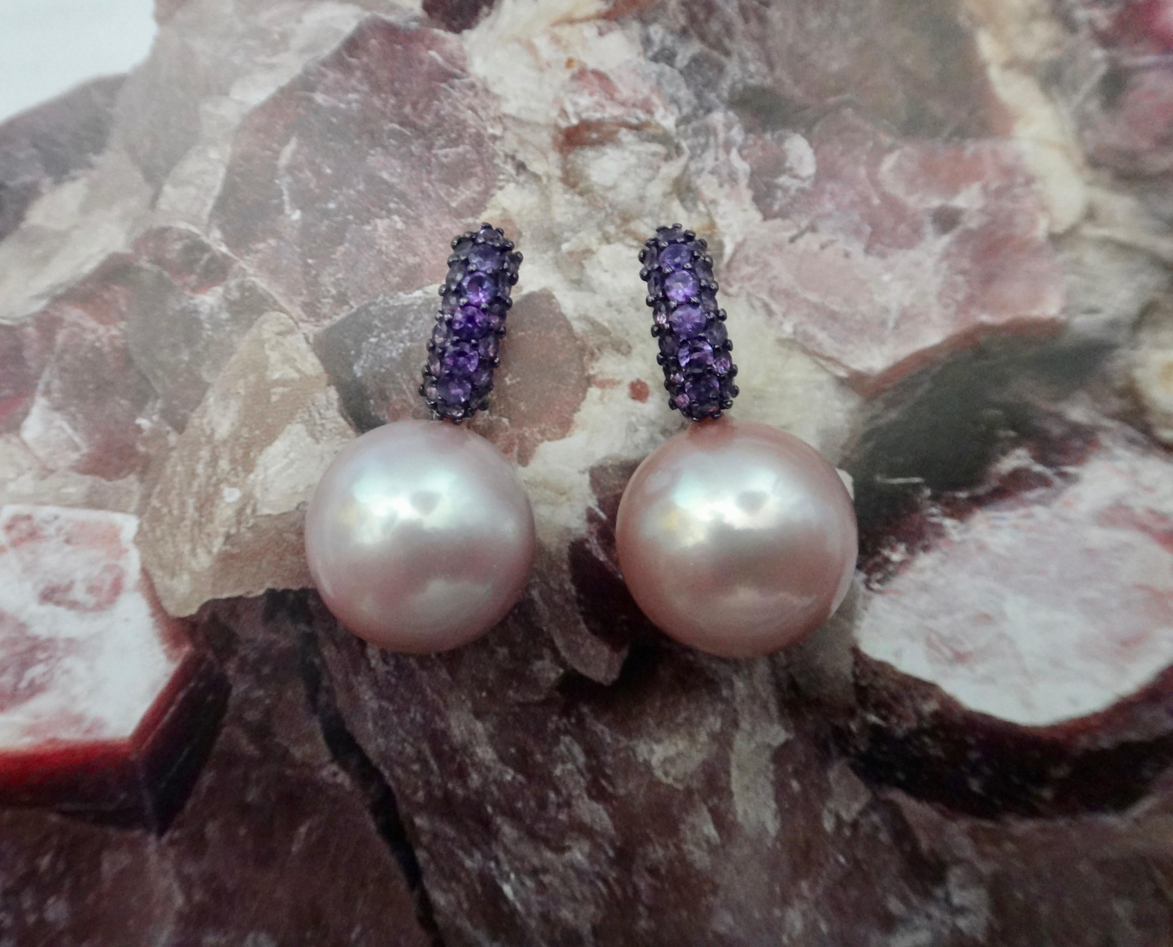 Women's Michael Kneebone Pave Amethyst Lavender South Seas Pearl Drop Earrings