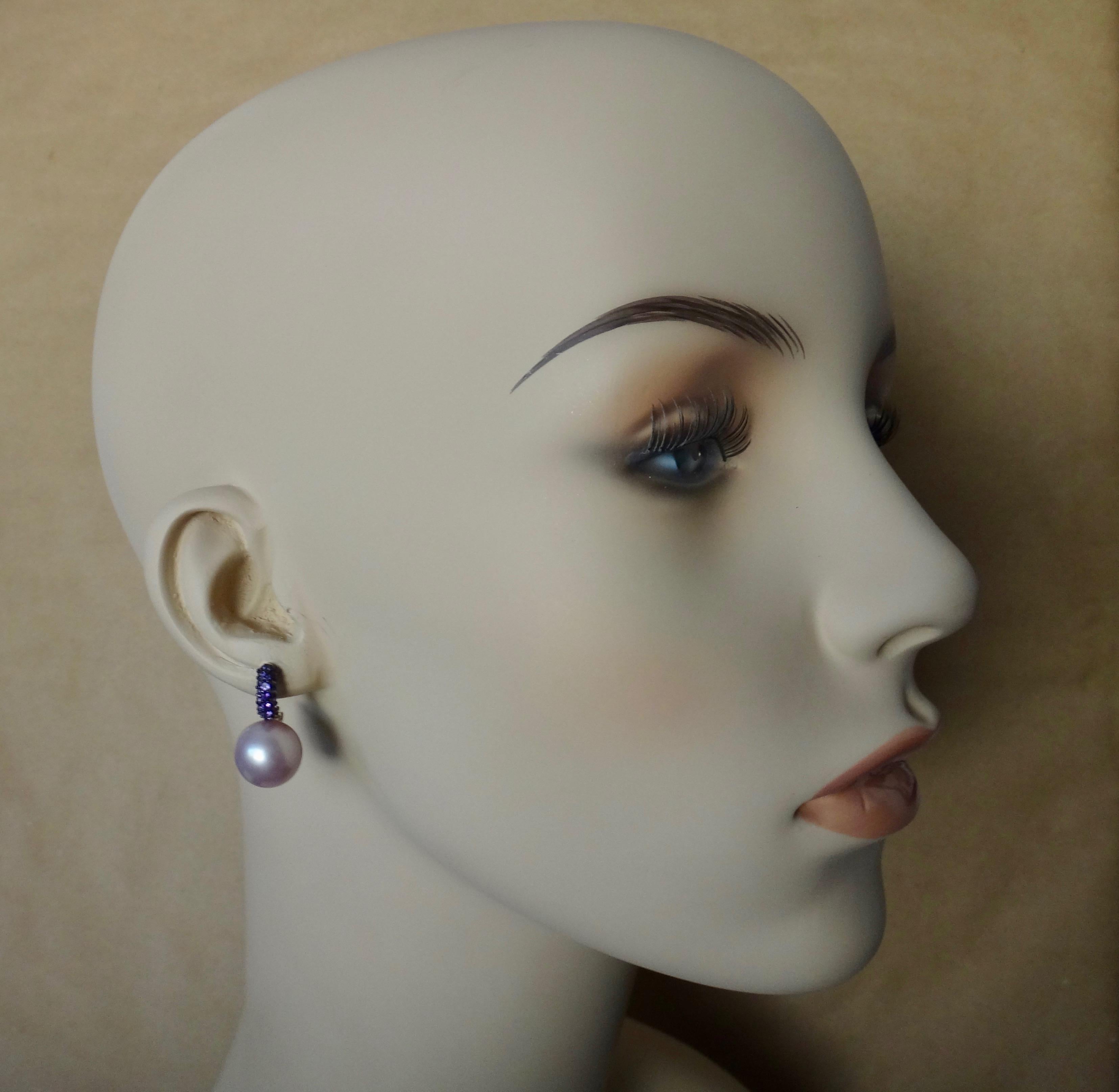Michael Kneebone Pave Amethyst Lavender South Seas Pearl Drop Earrings 1