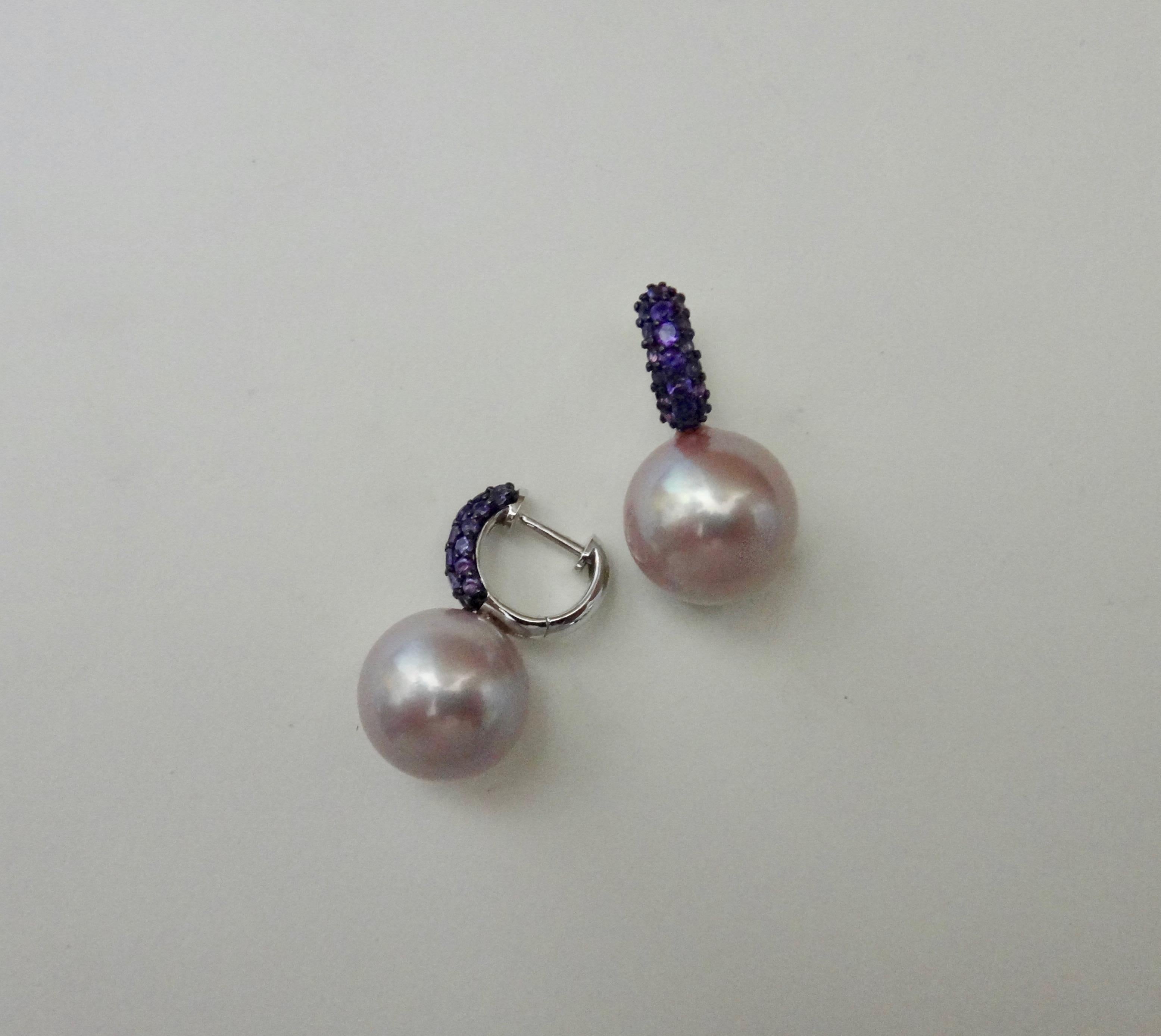 Michael Kneebone Pave Amethyst Lavender South Seas Pearl Drop Earrings 2