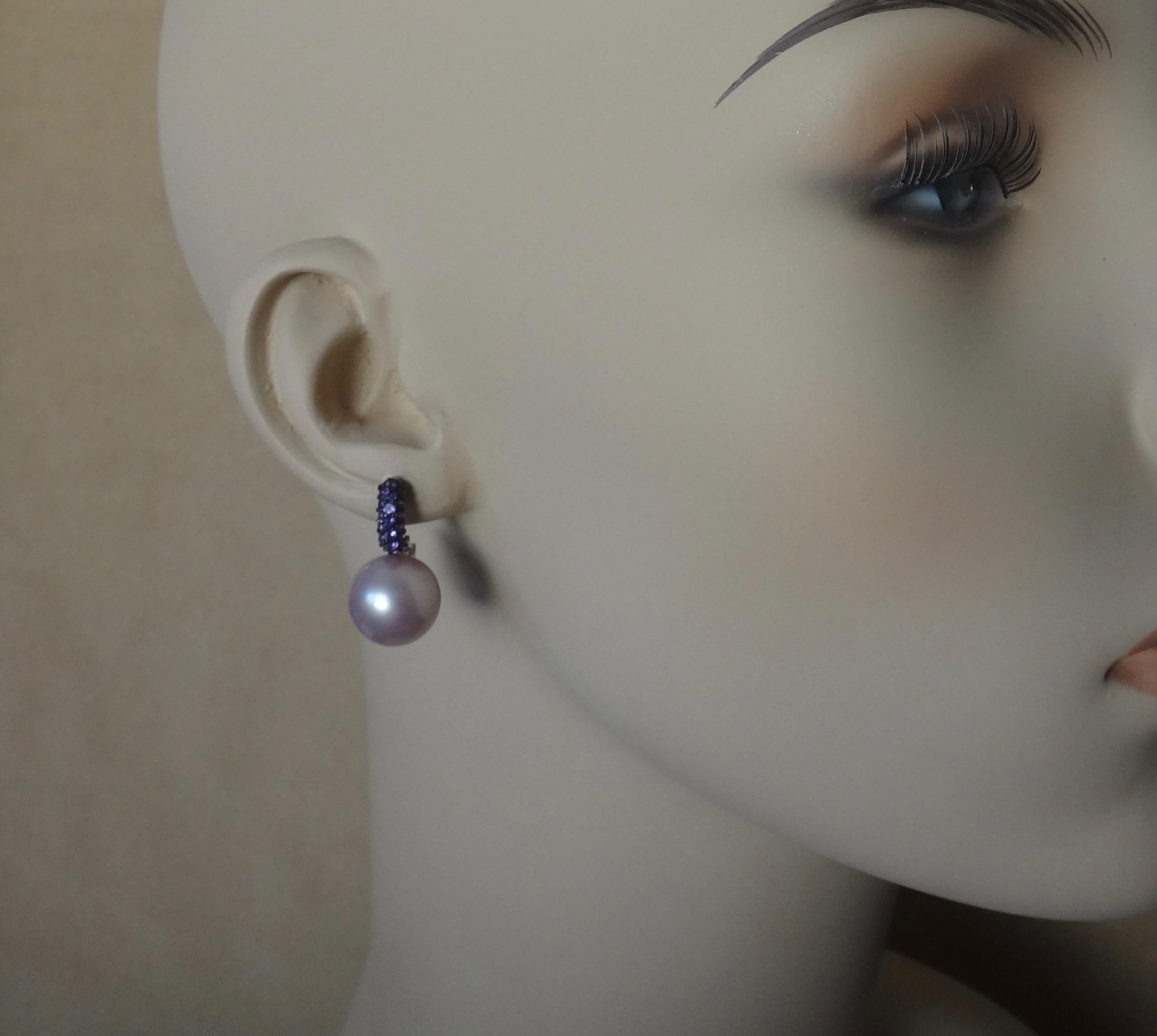 Michael Kneebone Pave Amethyst Lavender South Seas Pearl Drop Earrings 3