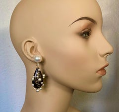 Michael Kneebone Pearl Black Diamond Ebony "Bubbles" Dangle Earrings