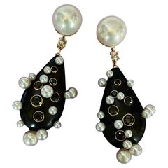 Michael Kneebone Pearl Black Diamond Ebony "Bubbles" Dangle Earrings