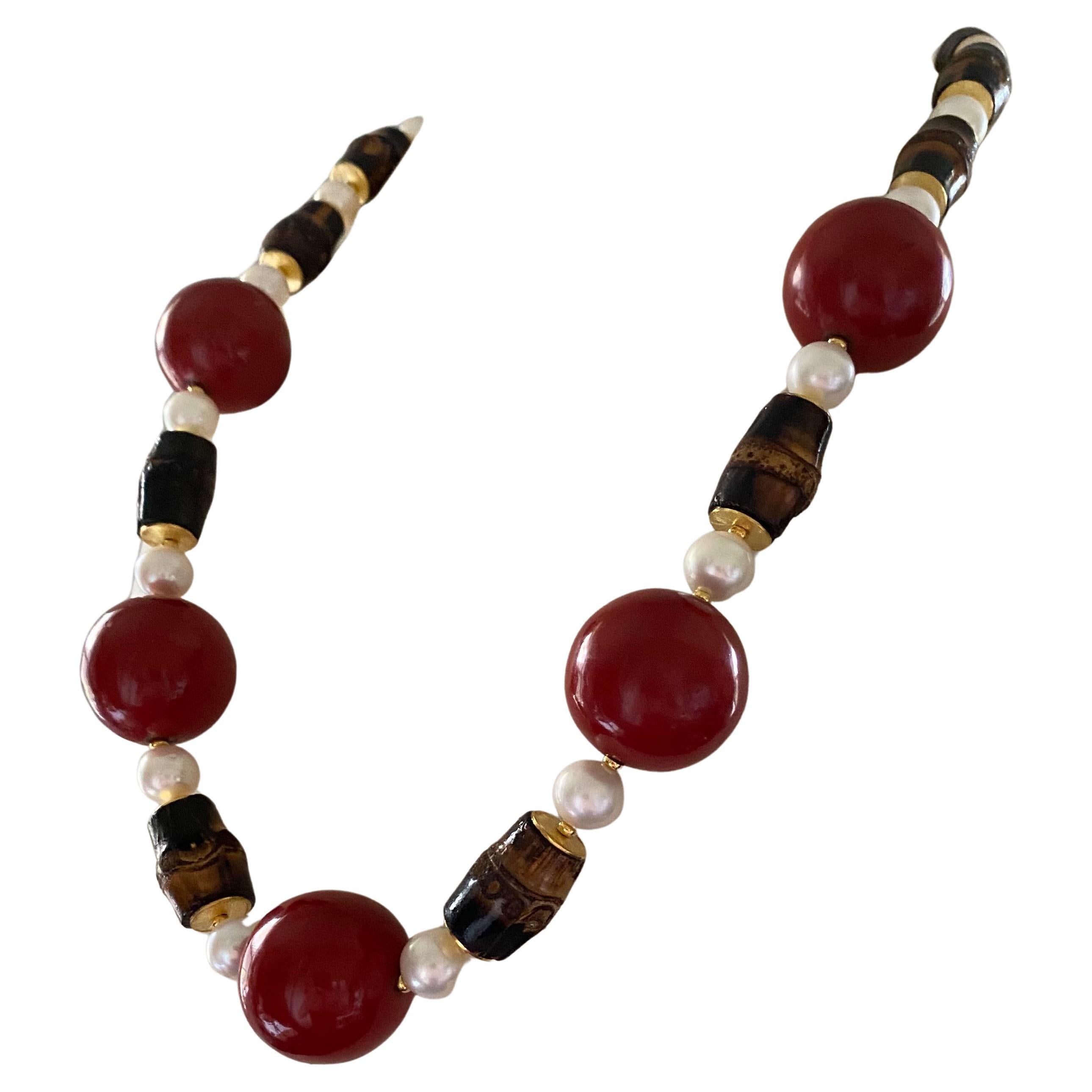 Michael Kneebone Pearl Cinnabar Lacquer Black Bamboo Bead Necklace