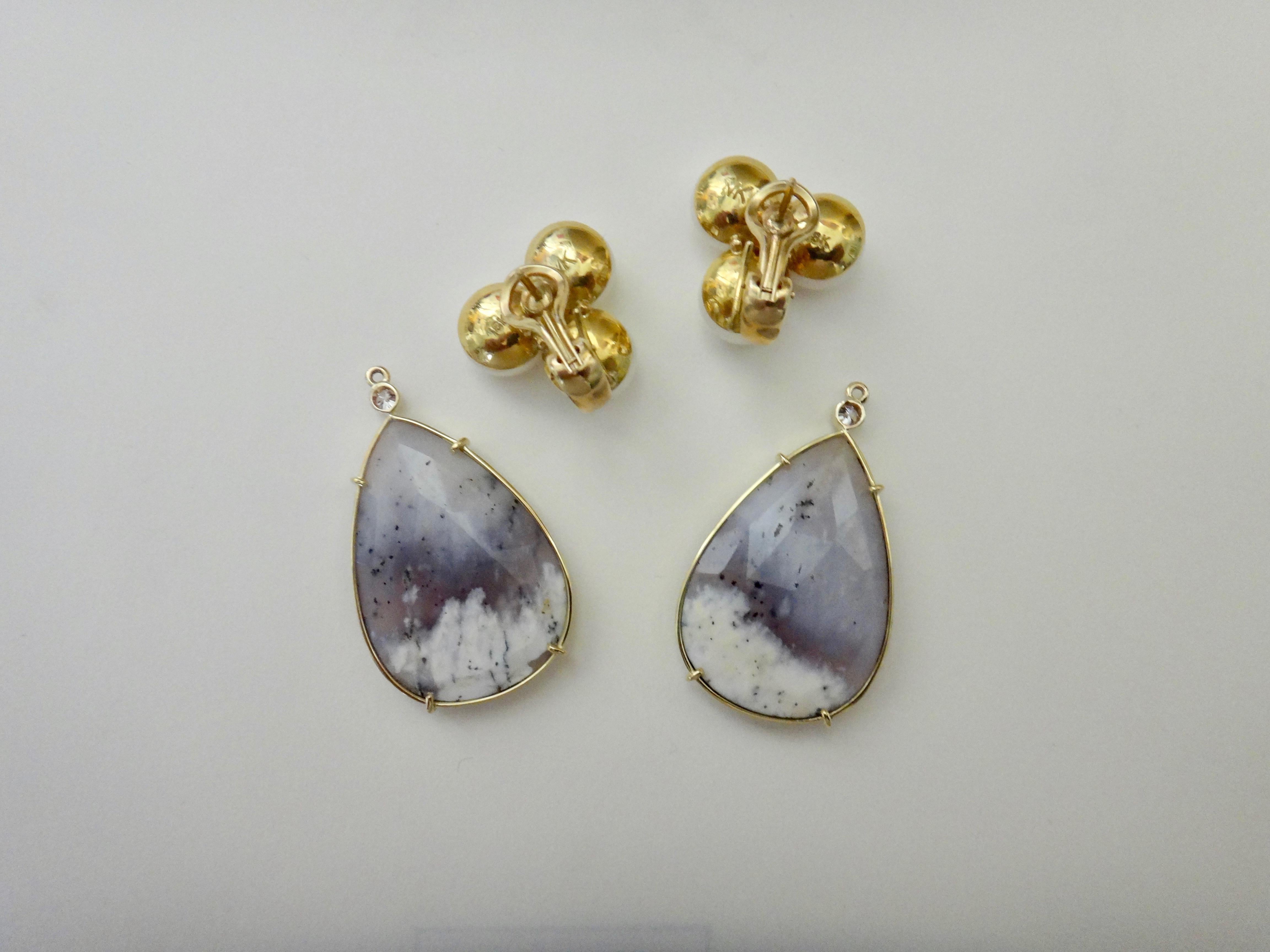 Michael Kneebone Pearl Cluster Diamond Dendritic Opal Dangle Earrings 5