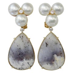 Michael Kneebone Pearl Cluster Diamond Dendritic Opal Dangle Earrings