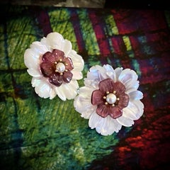 Michael Kneebone Pearl Pink Tourmaline Mother of Pearl Flower Earrings