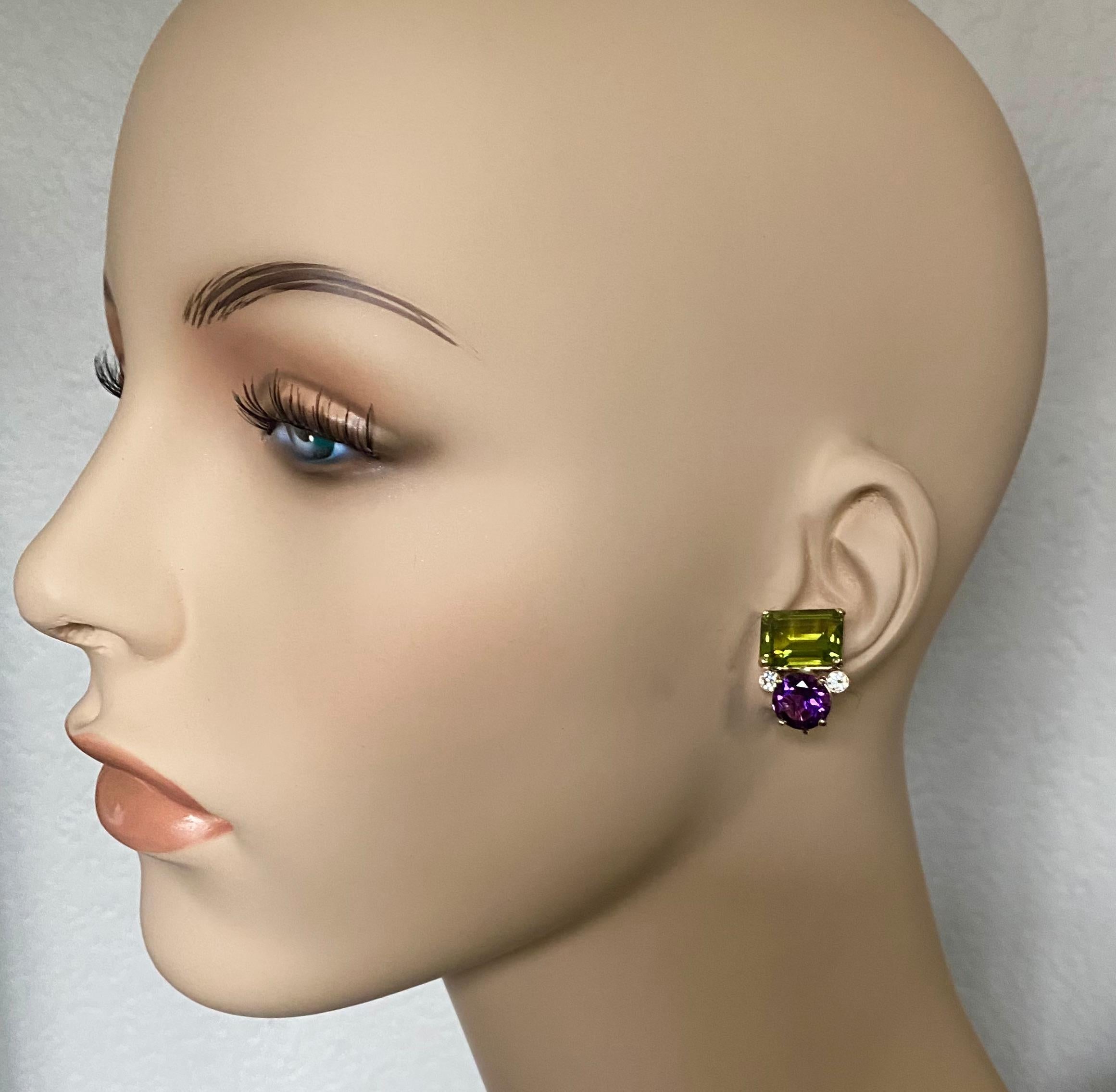 Michael Kneebone Peridot Amethyst Diamond Chrysoprase Dangle Earrings For Sale 2
