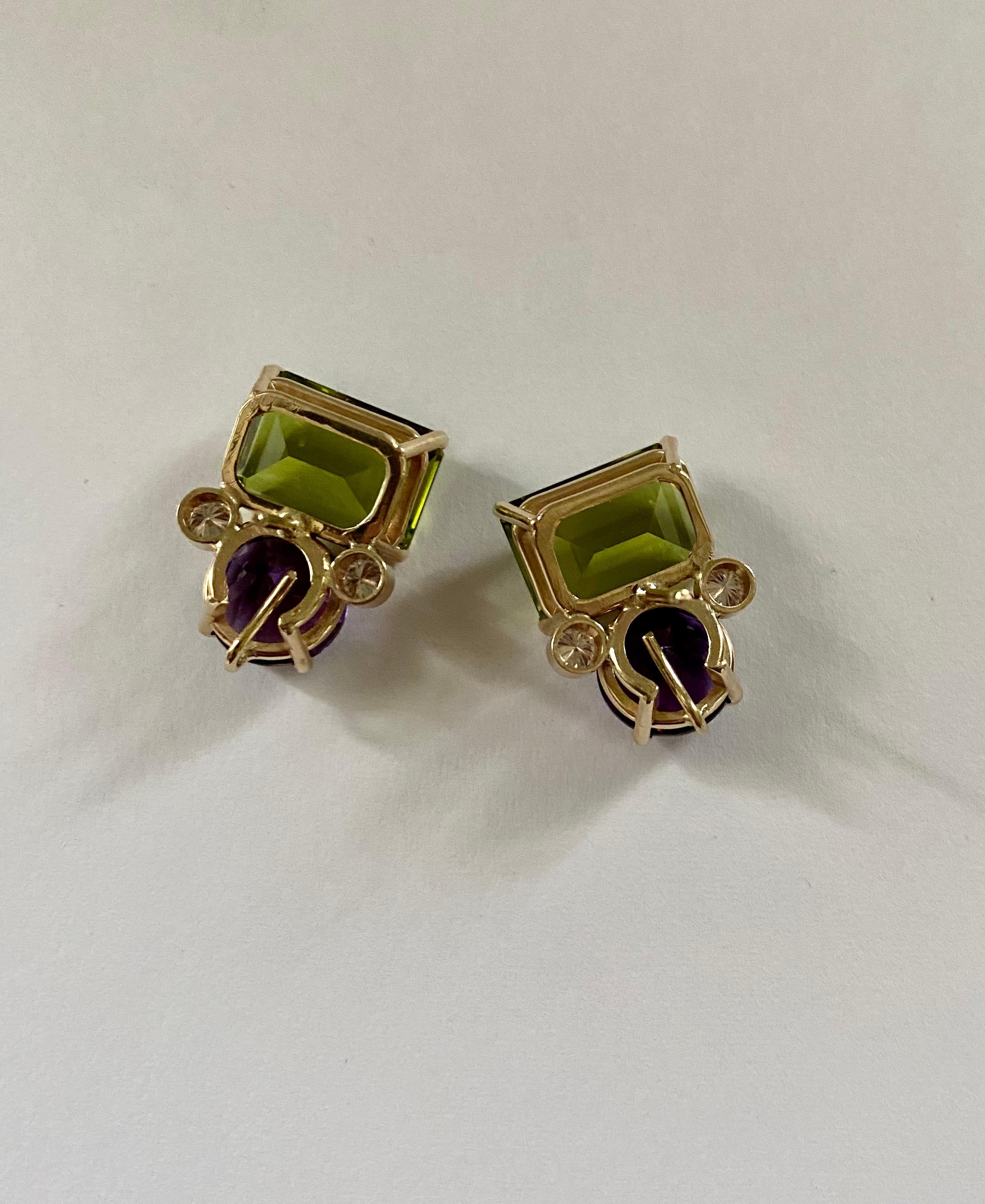 Michael Kneebone Peridot Amethyst Diamond Chrysoprase Dangle Earrings For Sale 3