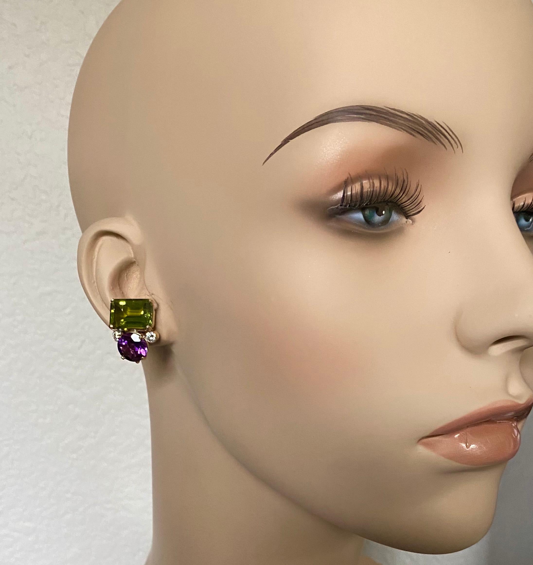 Michael Kneebone Peridot Amethyst Diamond Chrysoprase Dangle Earrings For Sale 4