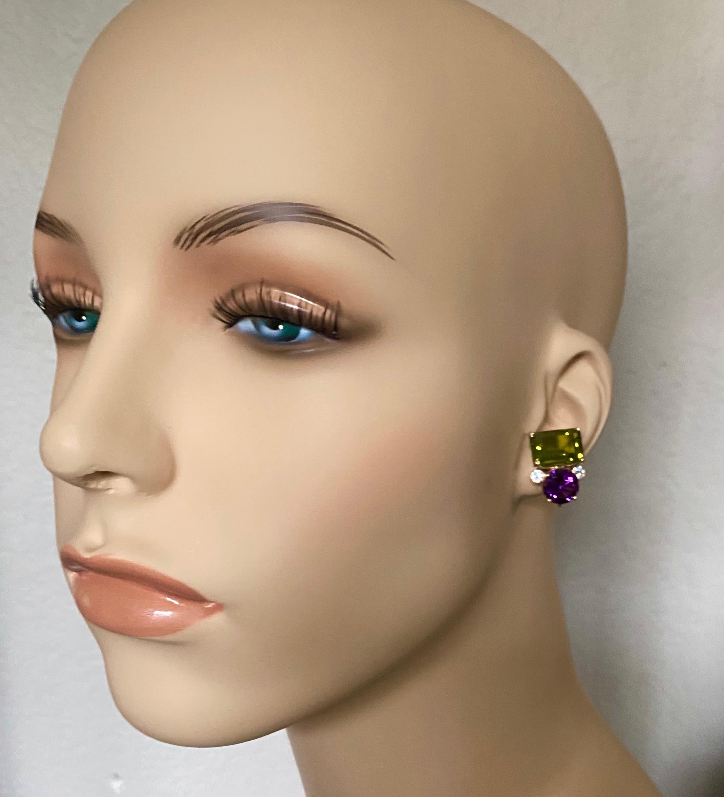 Women's or Men's Michael Kneebone Peridot Amethyst Diamond Chrysoprase Dangle Earrings For Sale