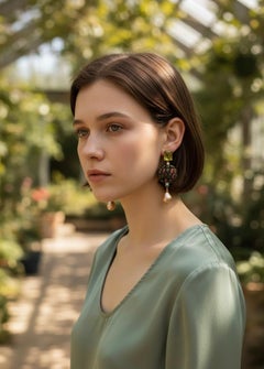 Michael Kneebone Peridot Aquamarine Diamond Mixed Gemstone Dangle Earrings