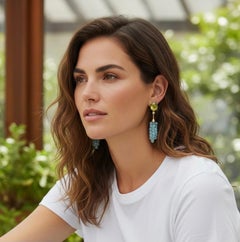 Michael Kneebone Peridot Diamond Blue topaz Briolette Dangle Earrings