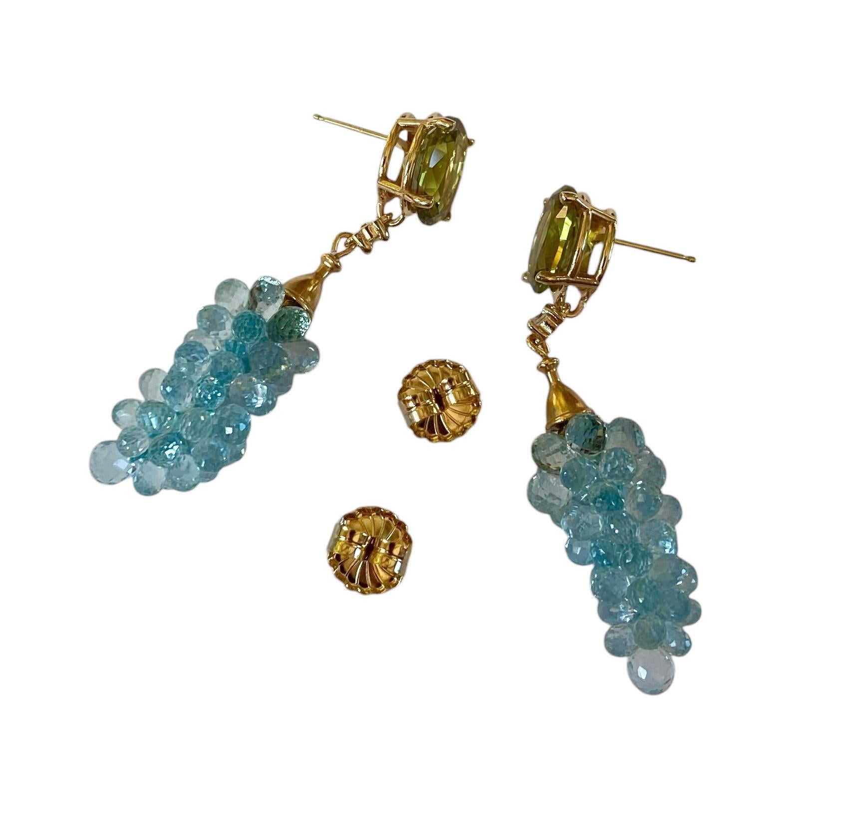 Michael Kneebone Orecchini pendenti con diamante peridoto e topazio blu in vendita 3