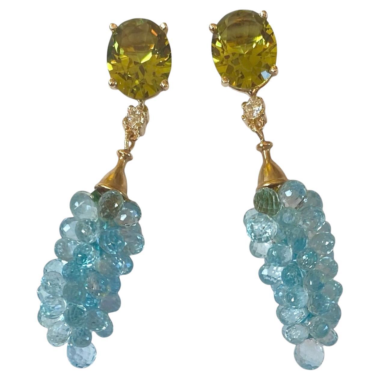 Michael Kneebone Orecchini pendenti con diamante peridoto e topazio blu