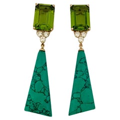 Michael Kneebone Peridot Turquoise White Diamond Dangle Earrings