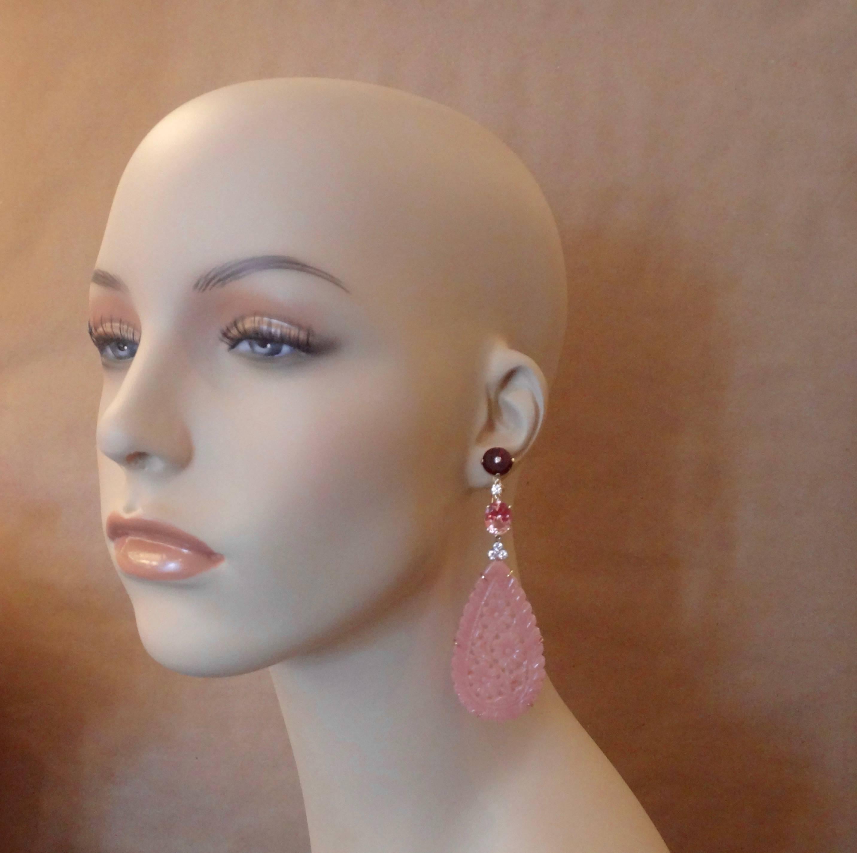 Michael Kneebone Peruvian Opal Topaz Garnet Diamond Dangle Earrings In Excellent Condition In Austin, TX