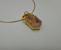 Michael Kneebone Phantom Quartz Citrine Golden Pearl Diamond Pendant