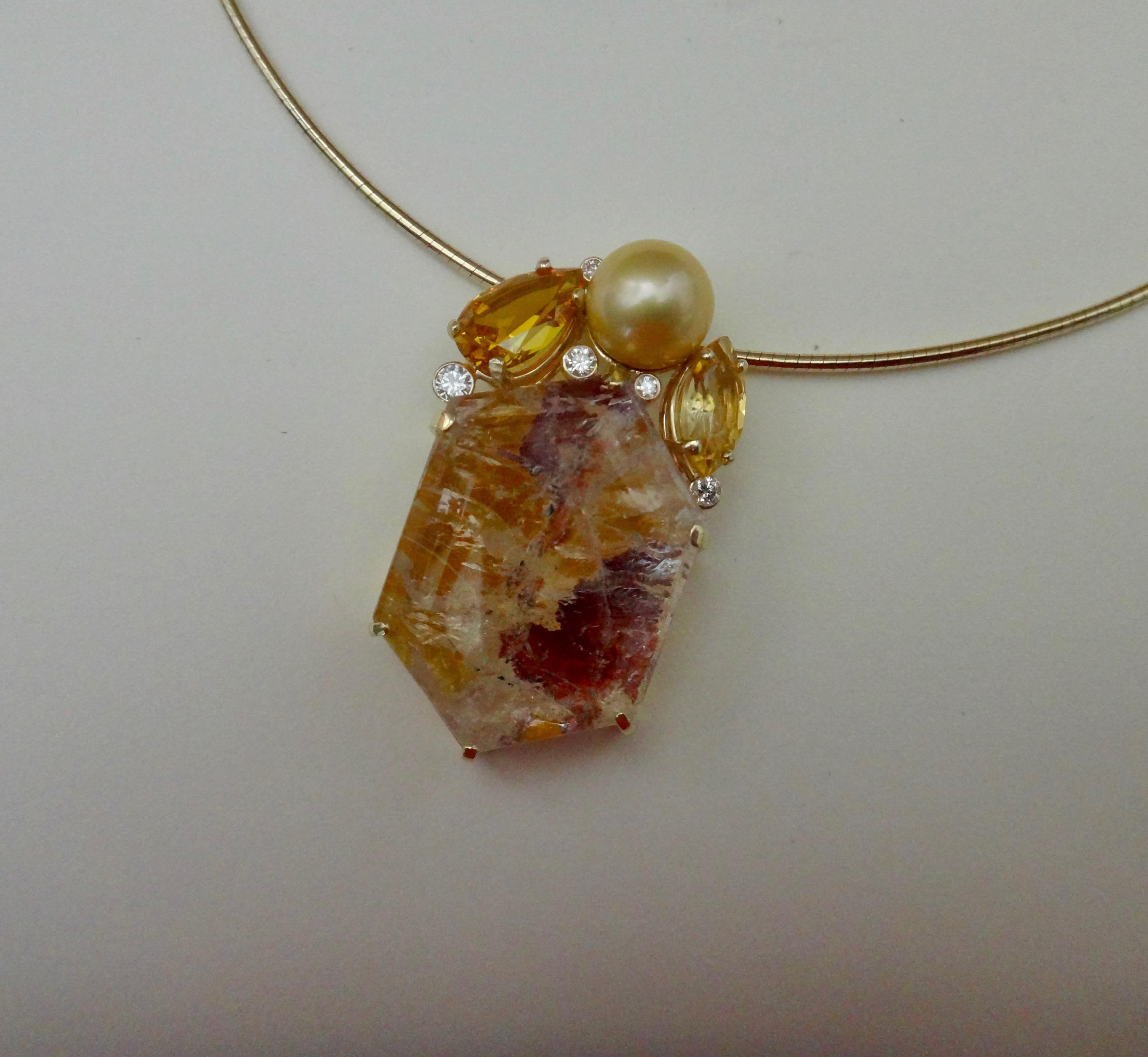 Pendentif Michael Kneebone Phantom en quartz, citrine, perle dorée et diamant en vente 2