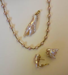 Michael Kneebone Pink Baroque Pearl White Diamond Angel Wing Suite