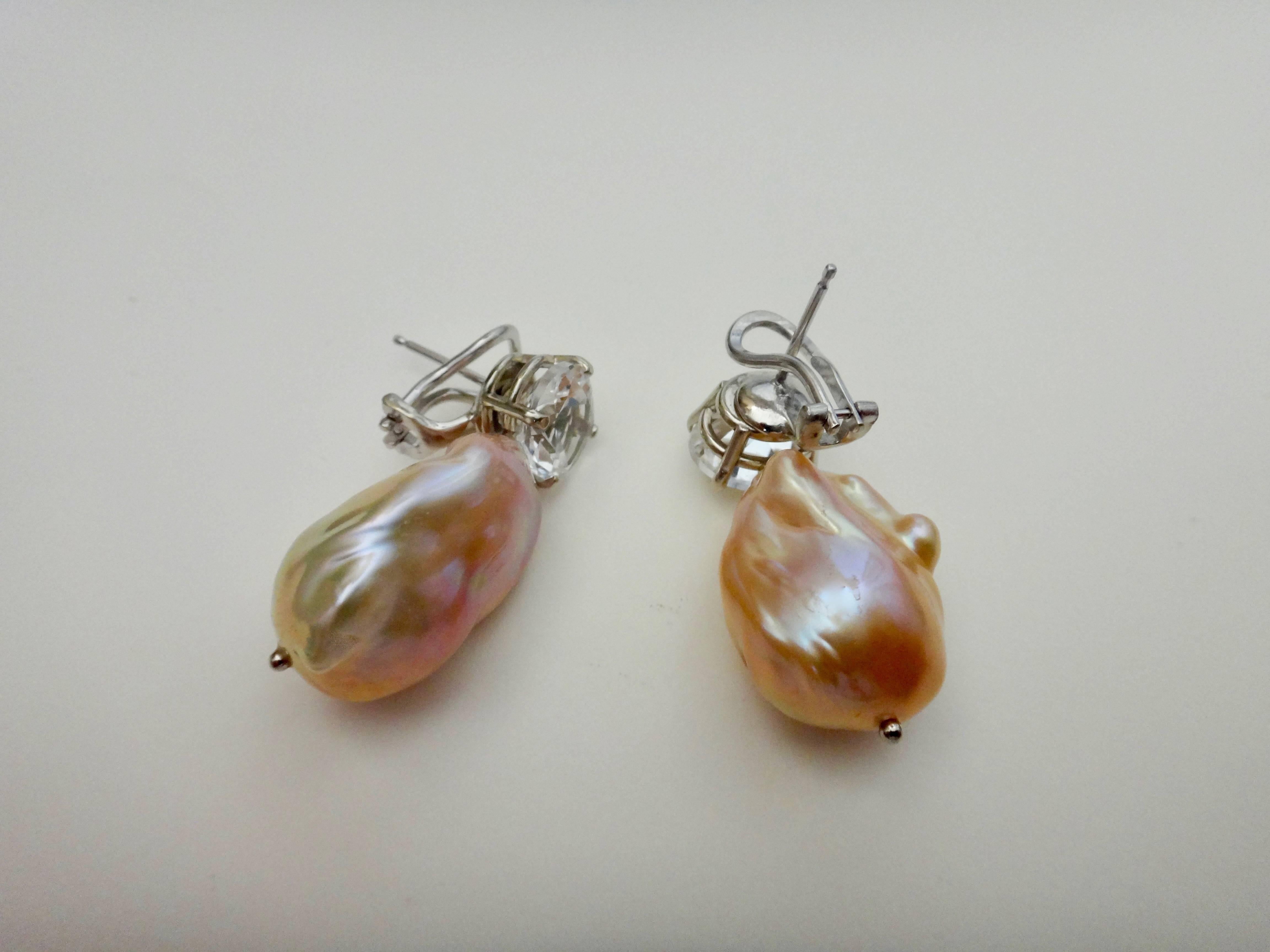 Michael Kneebone Pink Cloud Pearl White Topaz White Gold Drop Earrings In Excellent Condition In Austin, TX