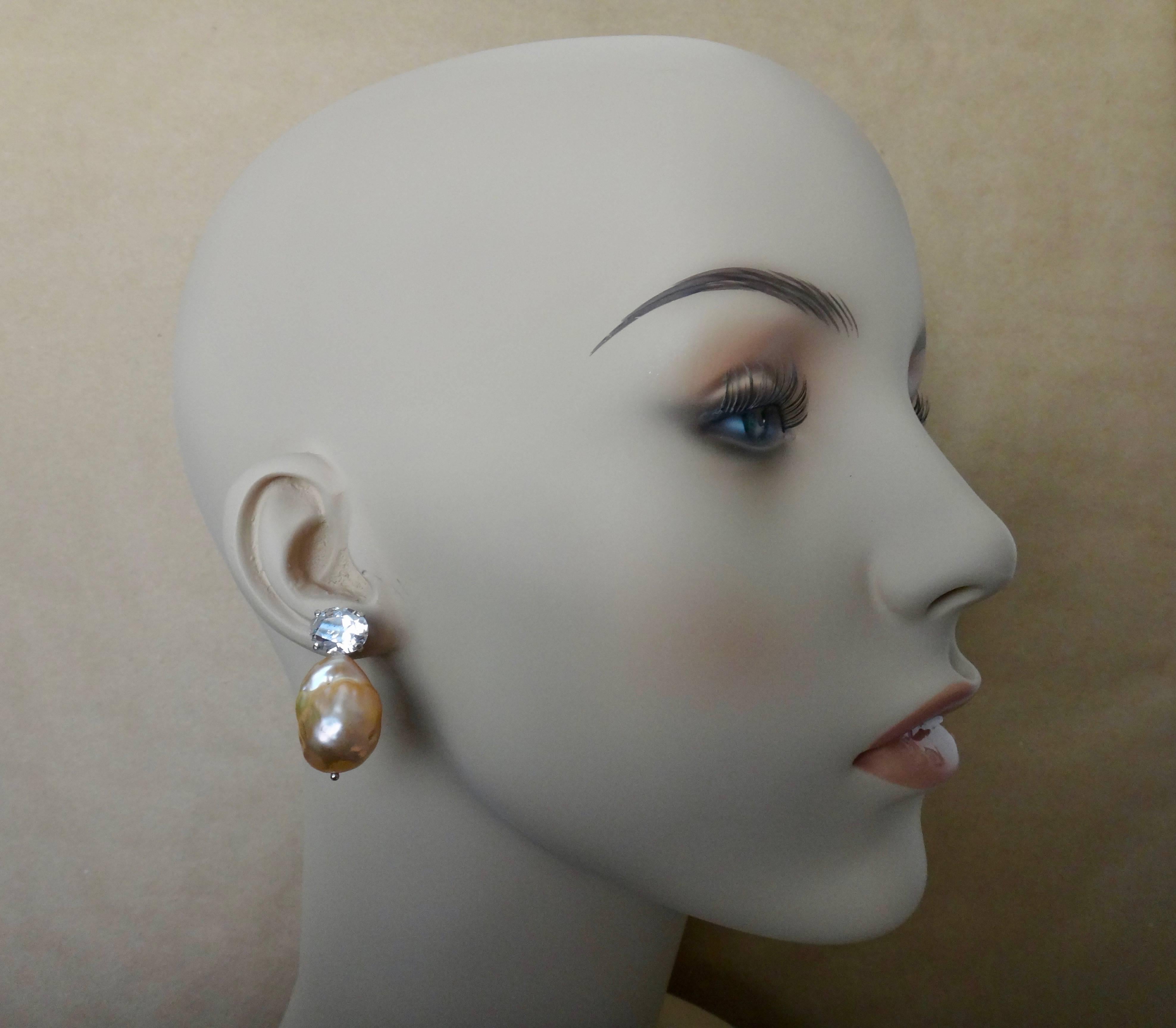 Michael Kneebone Pink Cloud Pearl White Topaz White Gold Drop Earrings 3