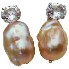 Michael Kneebone Pink Cloud Pearl White Topaz White Gold Drop Earrings