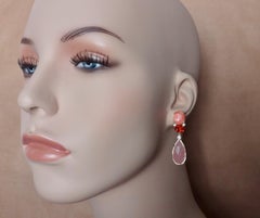 Michael Kneebone Pink Coral Fire Opal Pink Opal Diamond Dangle Earrings