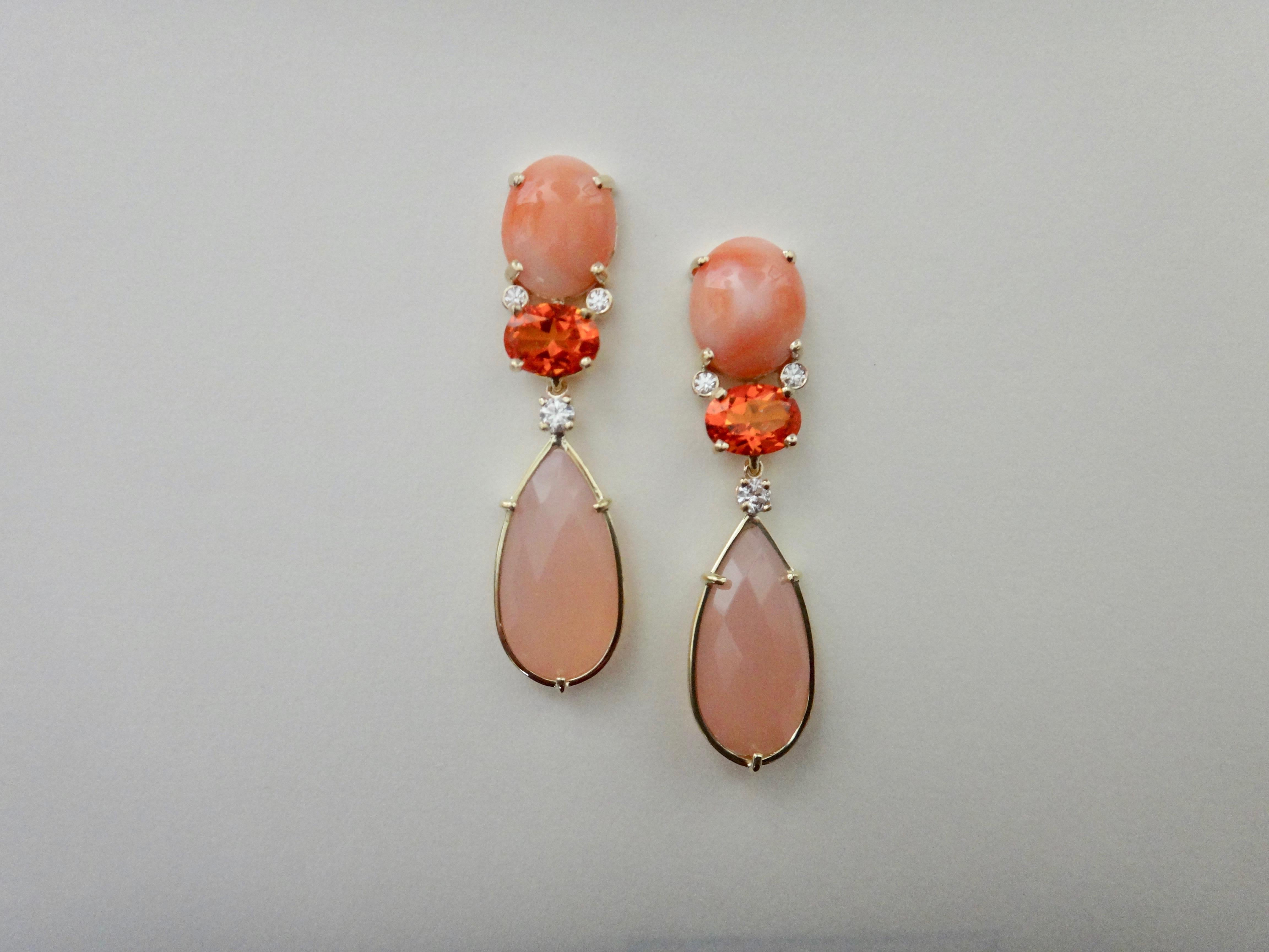 Women's Michael Kneebone Pink Coral Fire Opal Pink Opal Diamond Dangle Earrings