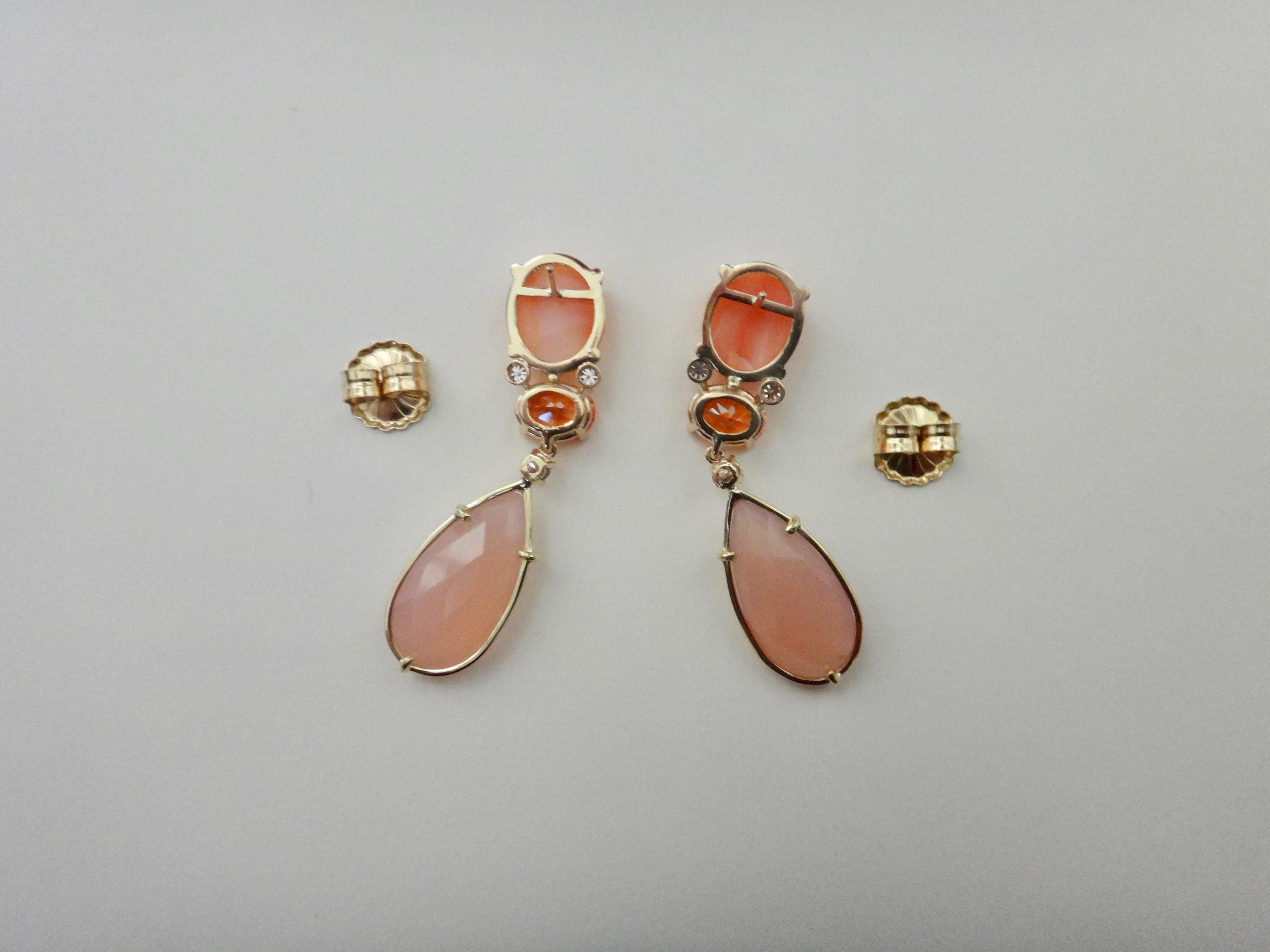 Michael Kneebone Pink Coral Fire Opal Pink Opal Diamond Dangle Earrings 2