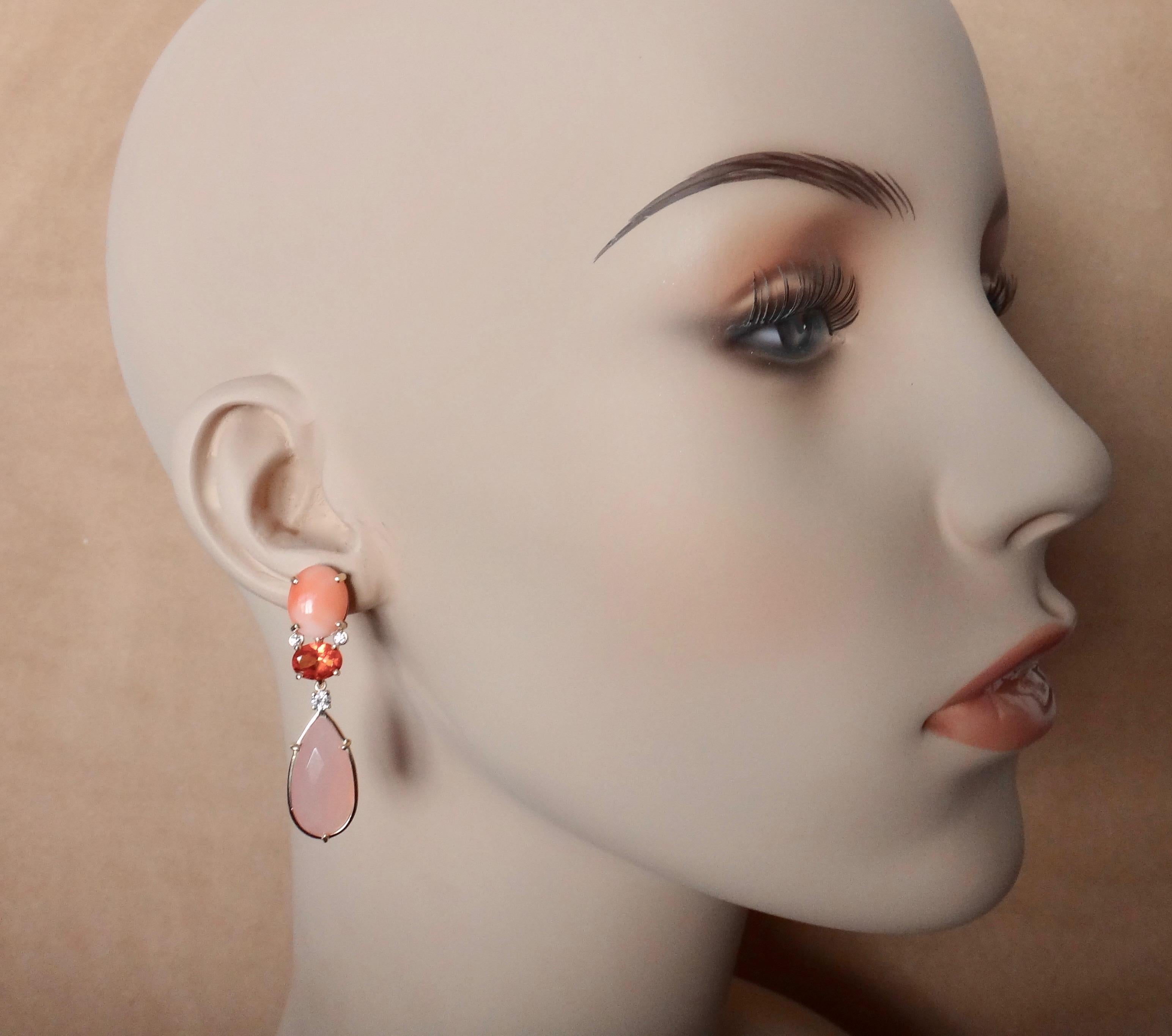 Michael Kneebone Pink Coral Fire Opal Pink Opal Diamond Dangle Earrings 3
