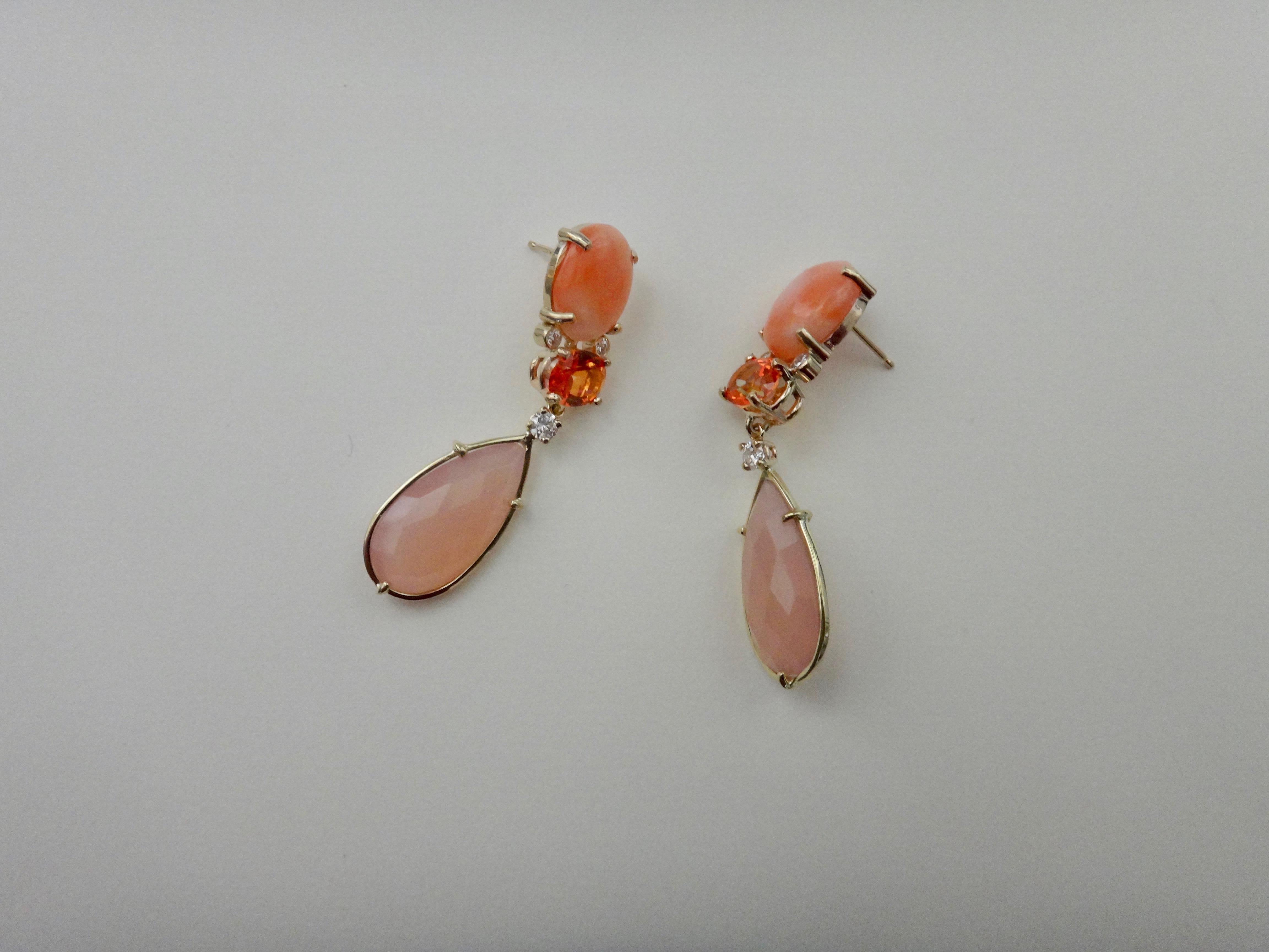 Michael Kneebone Pink Coral Fire Opal Pink Opal Diamond Dangle Earrings 4