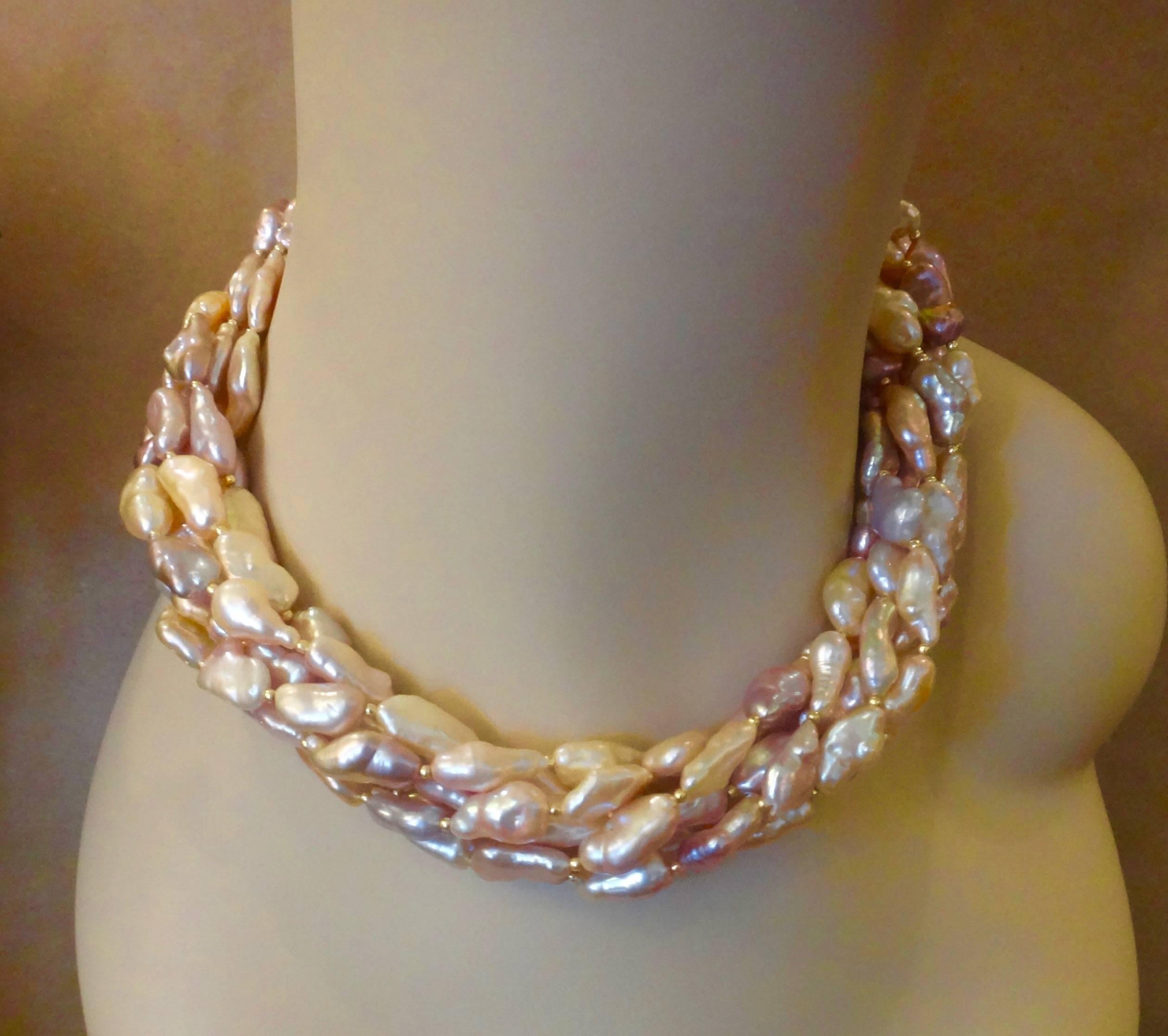 Contemporary Michael Kneebone Pink Ingot Pearl Torsade Necklace