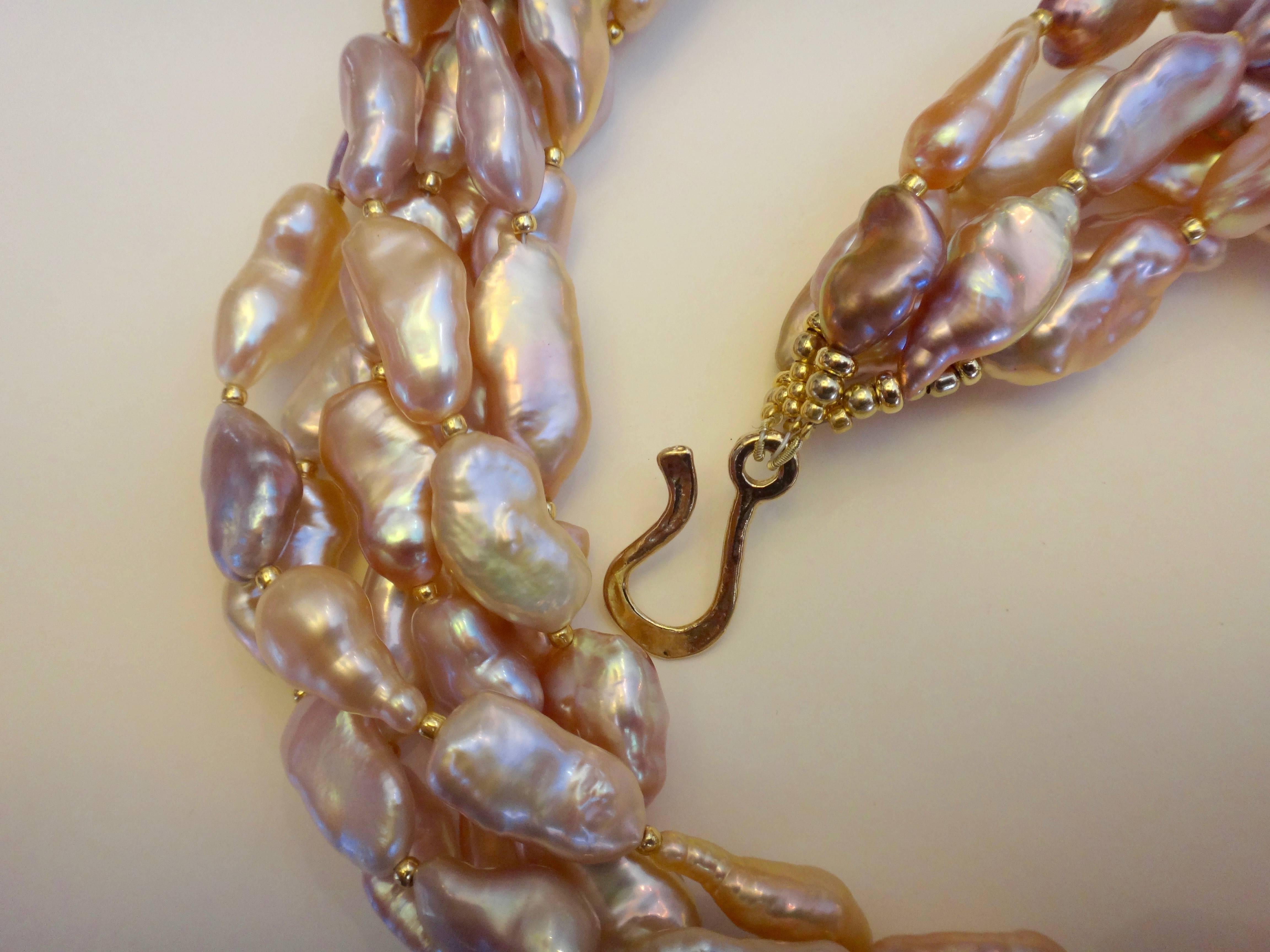 Michael Kneebone Pink Ingot Pearl Torsade Necklace In Excellent Condition For Sale In Austin, TX