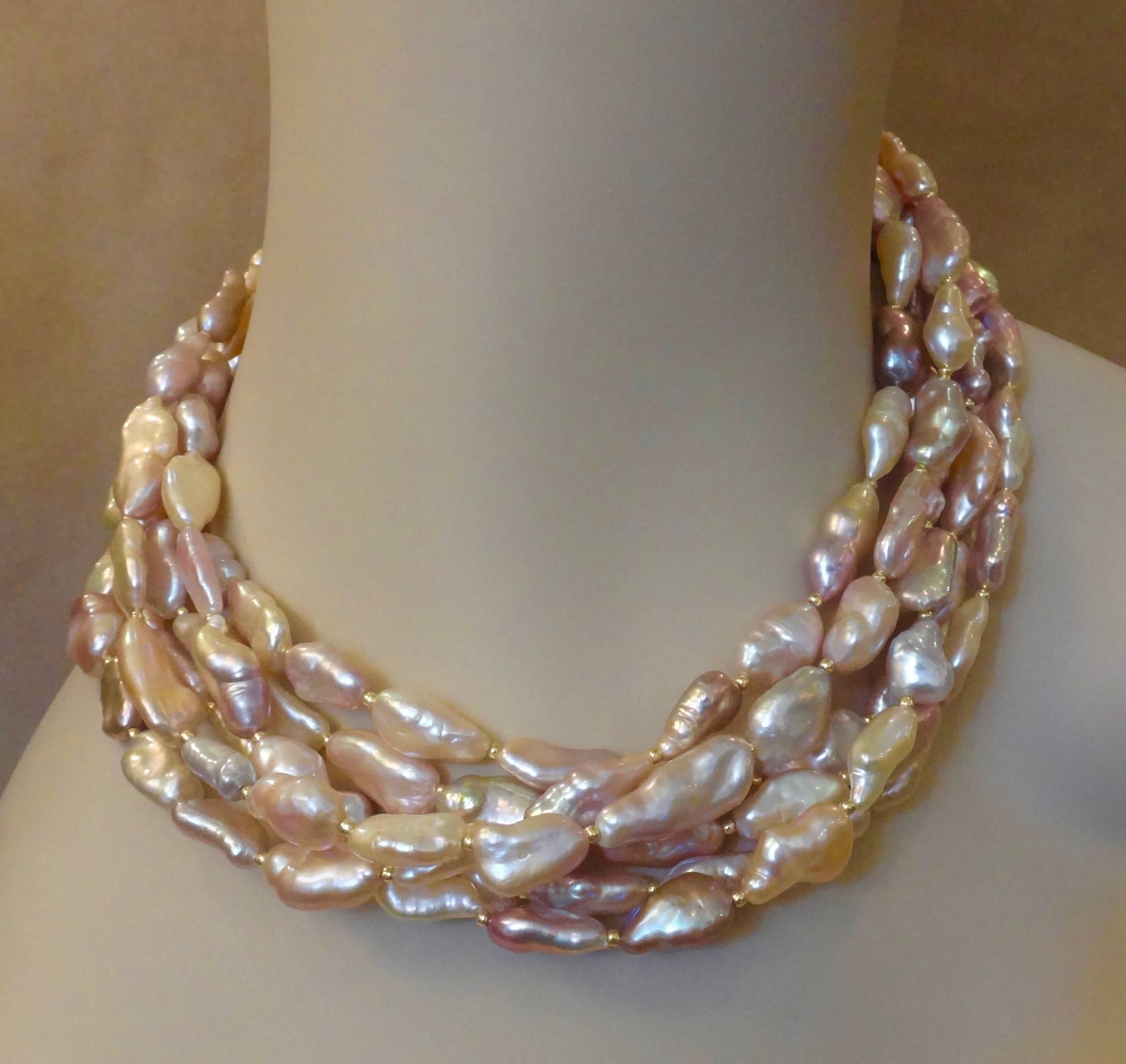 Women's Michael Kneebone Pink Ingot Pearl Torsade Necklace For Sale