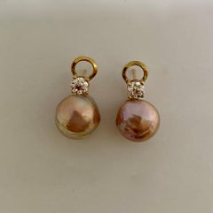 Michael Kneebone Pink Kasumi Pearl European Cut Diamond Drop Earrings