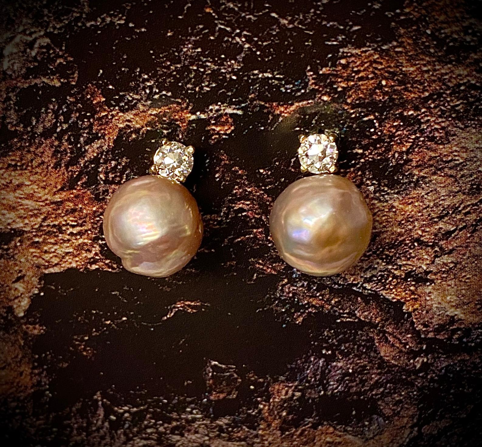 Women's Michael Kneebone Pink Kasumi Pearl European Cut Diamond Drop Earrings