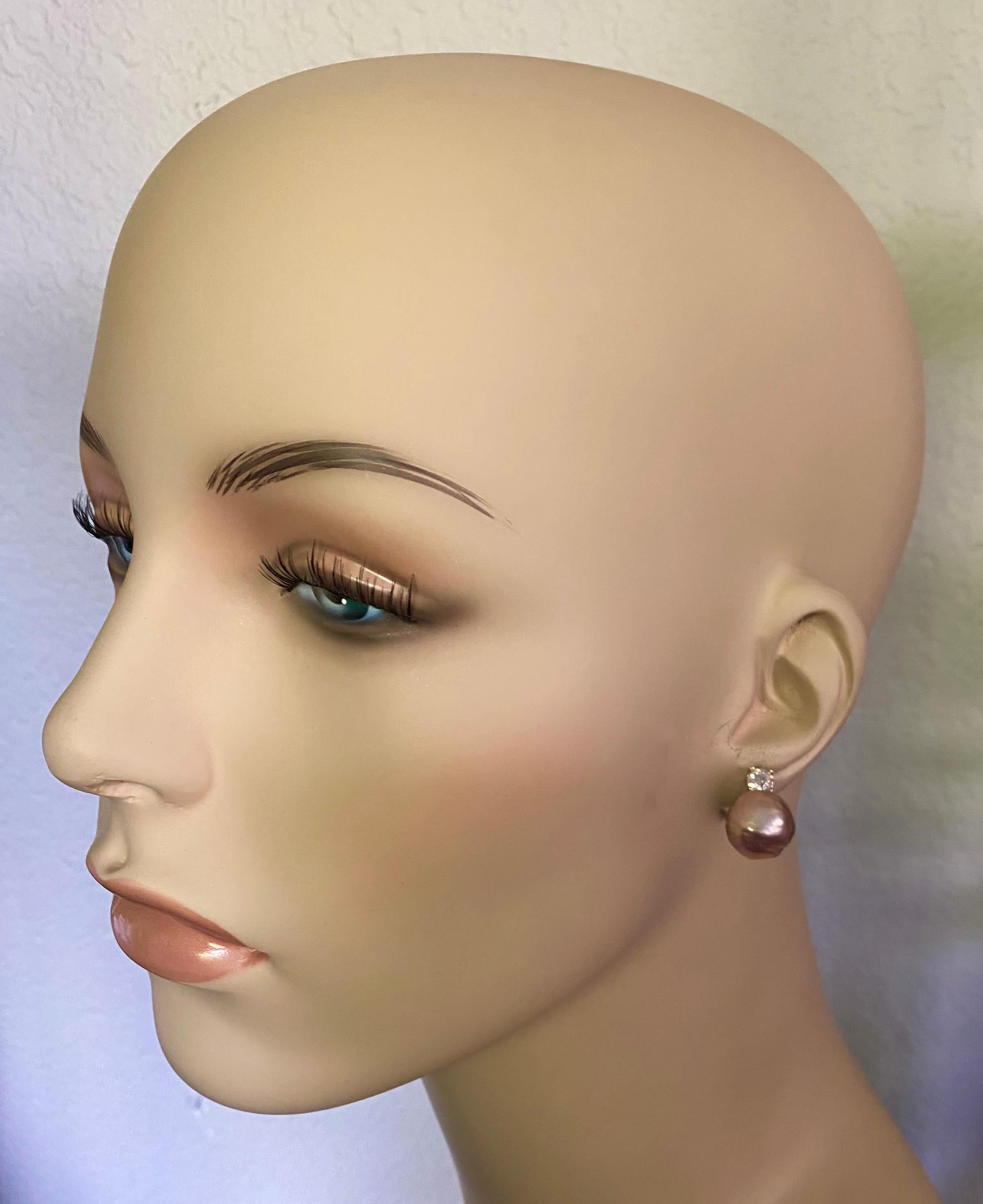 Michael Kneebone Pink Kasumi Pearl European Cut Diamond Drop Earrings 1