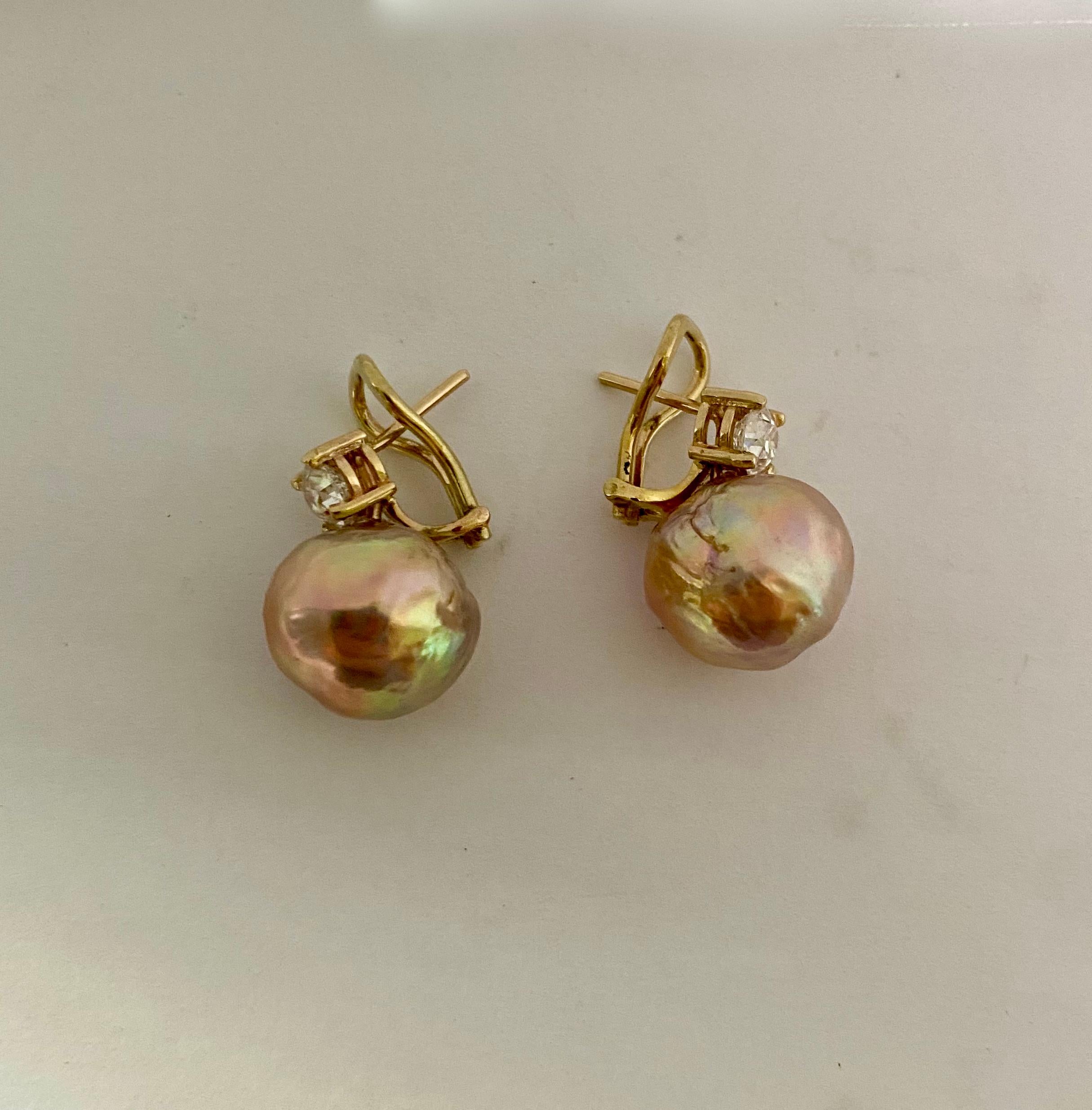 Michael Kneebone Pink Kasumi Pearl European Cut Diamond Drop Earrings 2