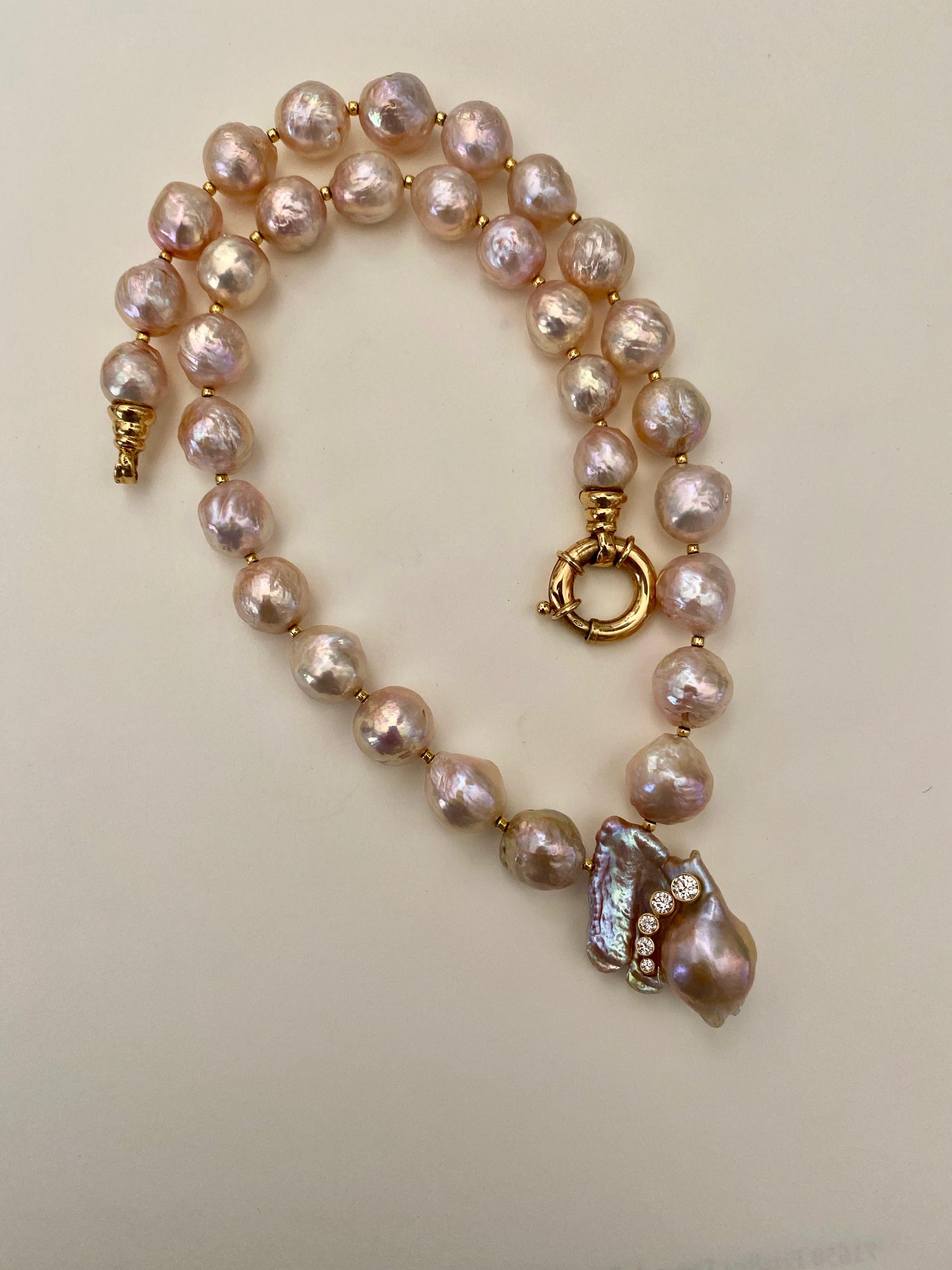 Michael Kneebone Pink Kasumi Pearl White Diamond Necklace 1